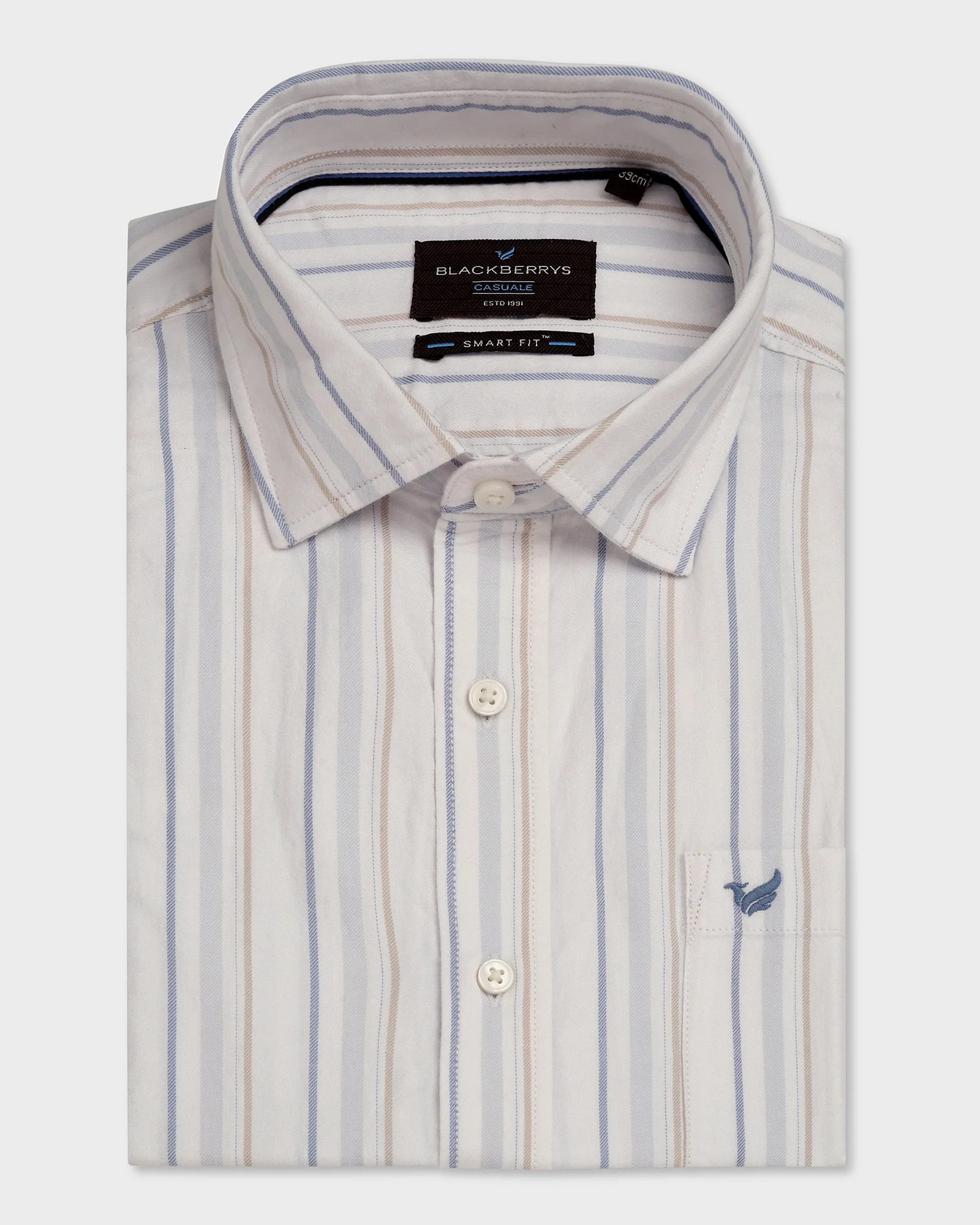 Casual Half Sleeve Blue Stripe Shirt - Masami - Image 5