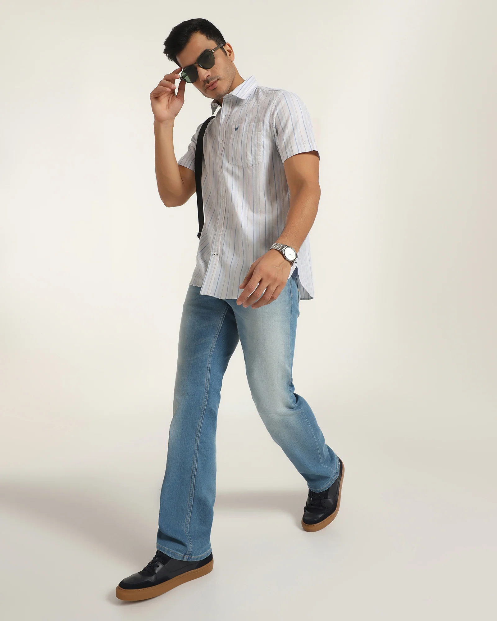 Casual Half Sleeve Blue Stripe Shirt - Masami - Image 7