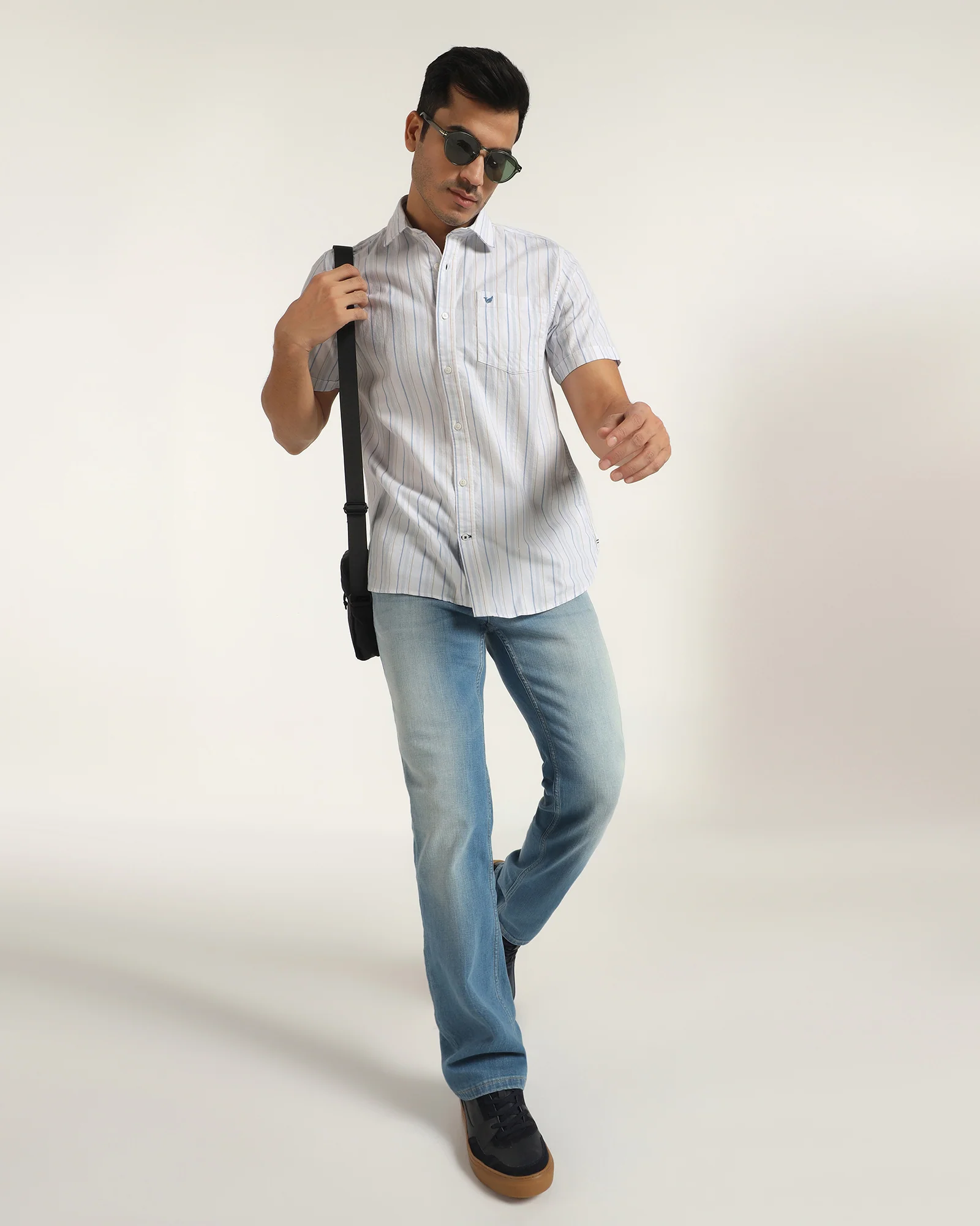 Casual Half Sleeve Blue Stripe Shirt - Masami - Image 8