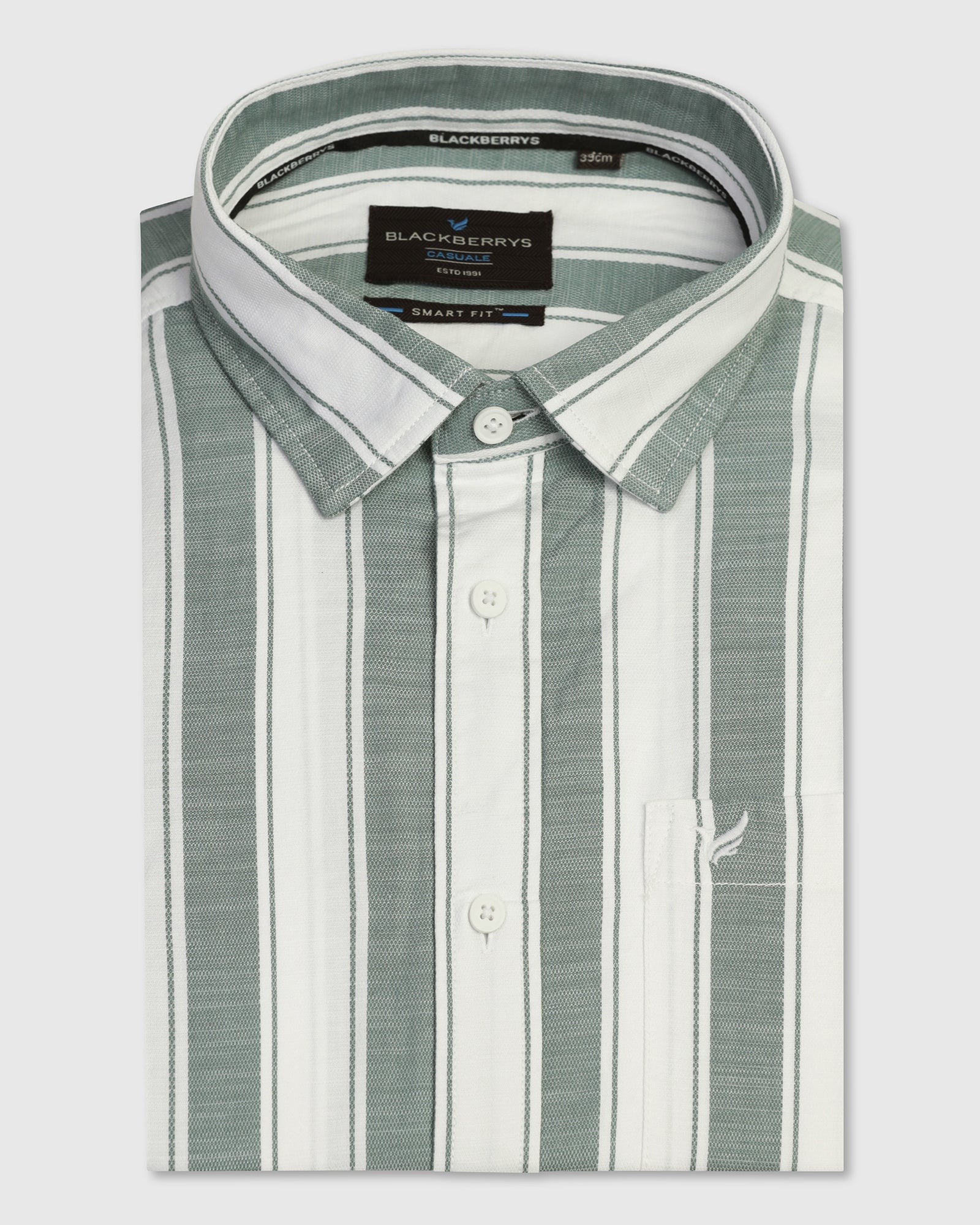 Casual Half Sleeve Green Stripe Shirt - Delmor - Image 5