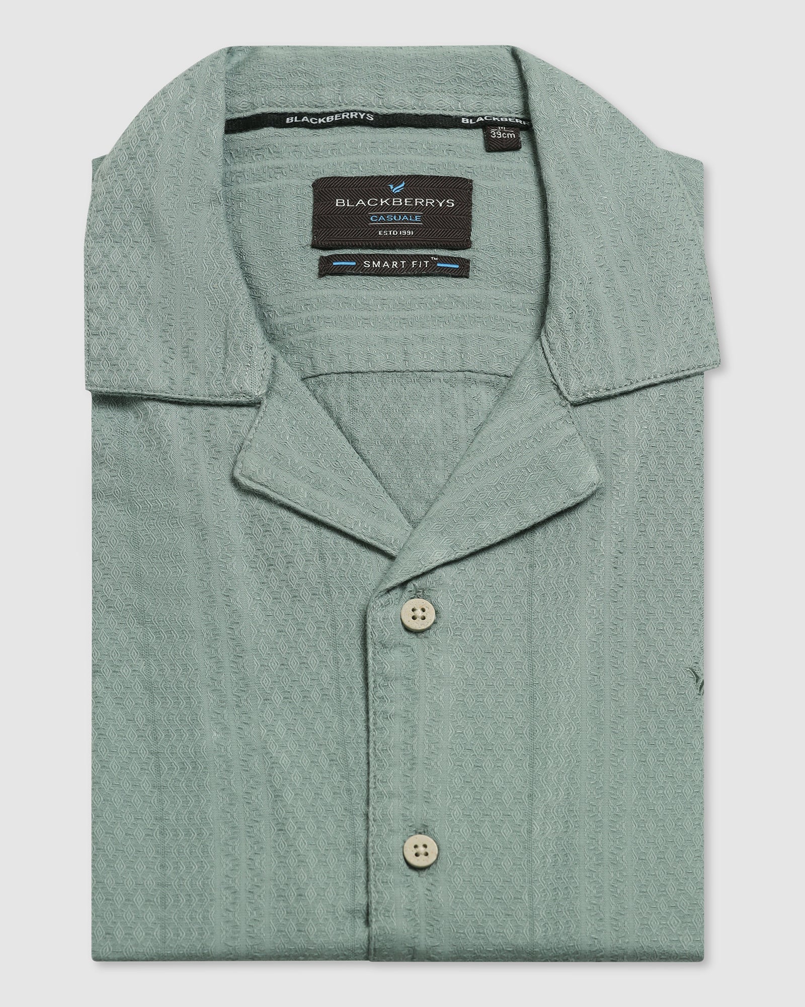 Casual Half Sleeve Green Textured Shirt - Elister - Image 5