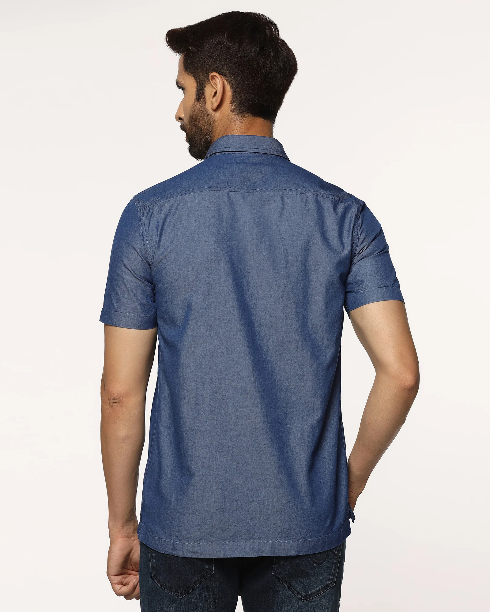 Casual Half Sleeve Indigo Solid Shirt - Mylo - Image 2