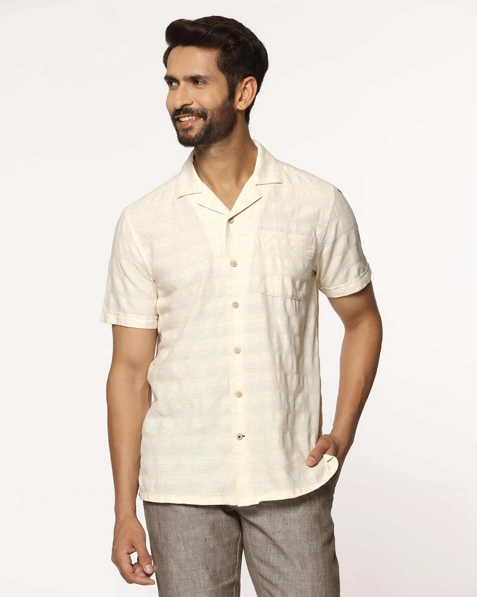 Casual Half Sleeve Natural Textured Shirt - Tatsuki
