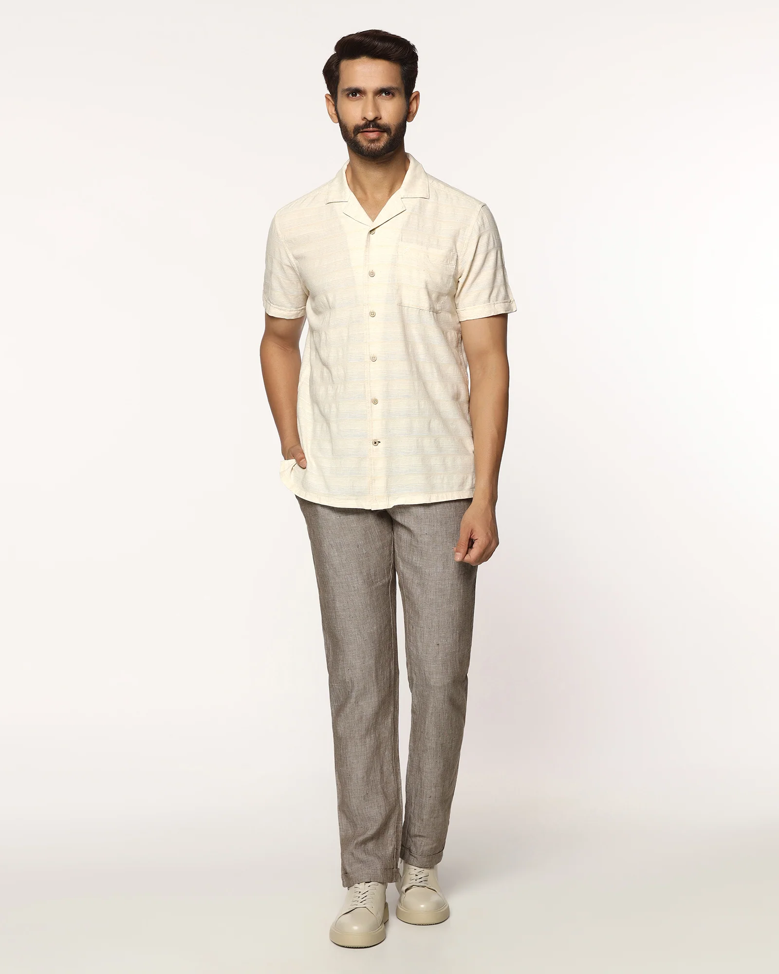 Casual Half Sleeve Natural Textured Shirt - Tatsuki - Image 3