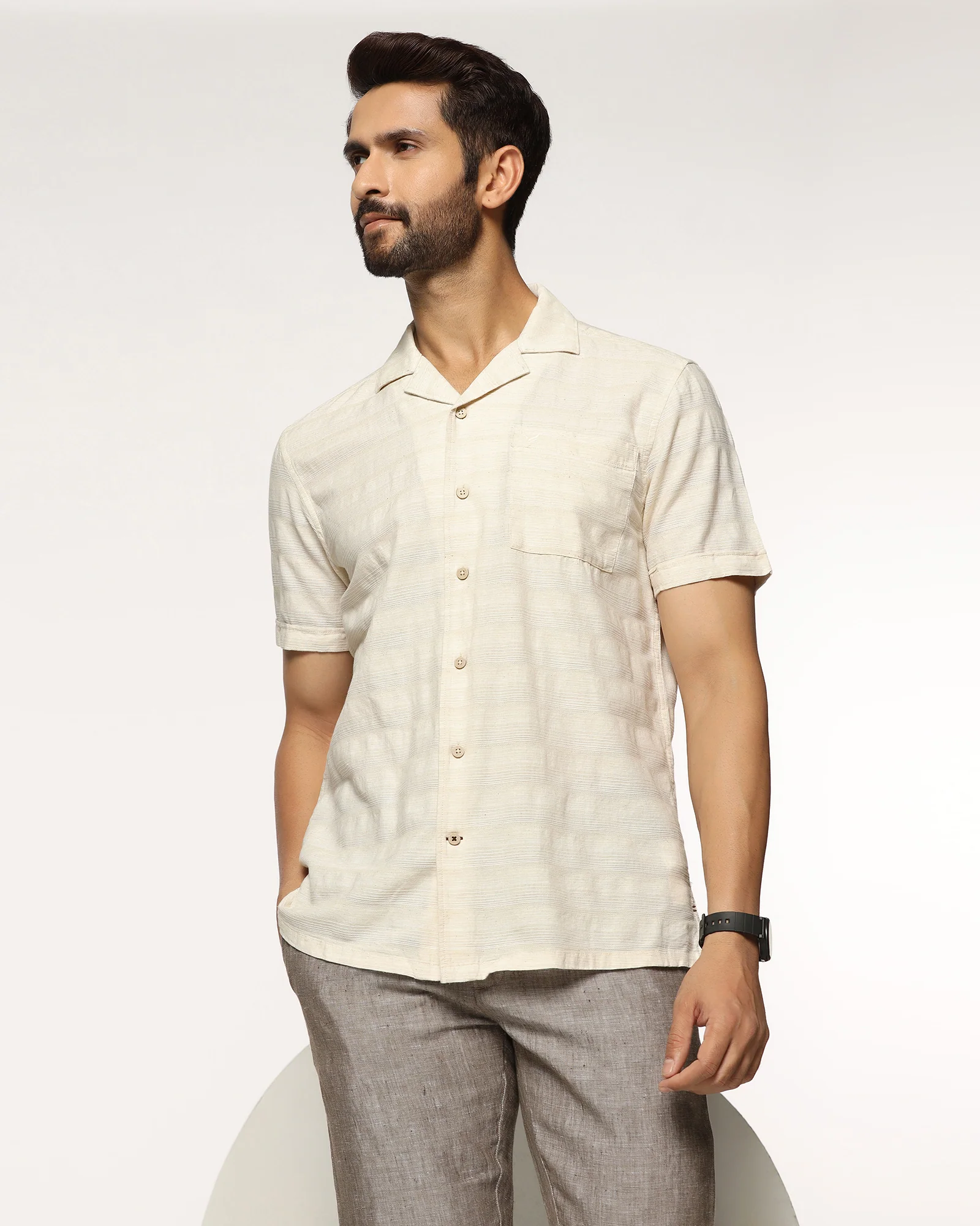 Casual Half Sleeve Natural Textured Shirt - Tatsuki - Image 7