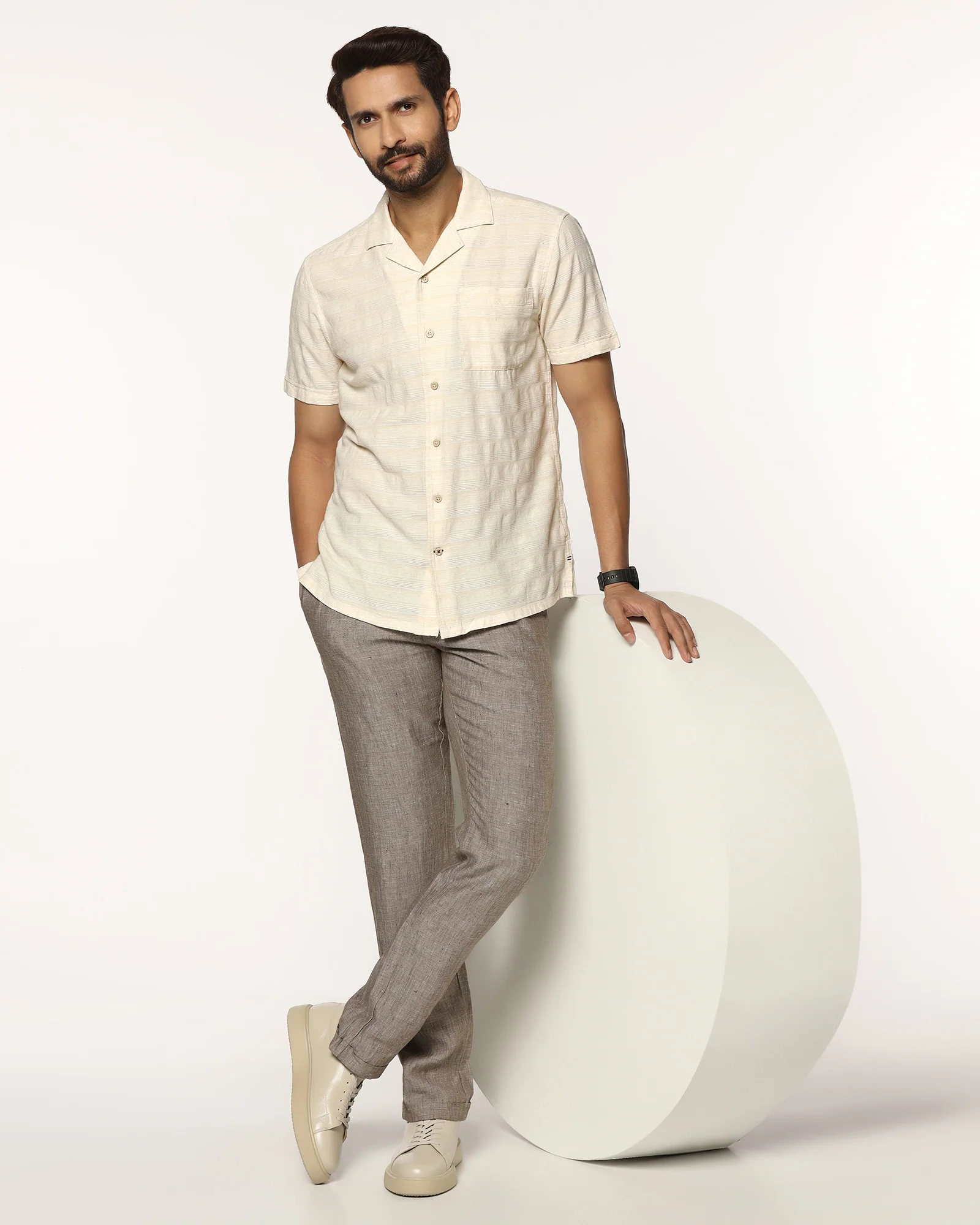 Casual Half Sleeve Natural Textured Shirt - Tatsuki - Image 8