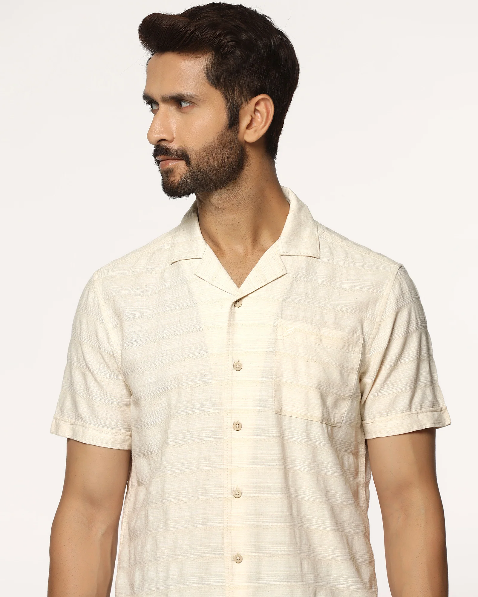Casual Half Sleeve Natural Textured Shirt - Tatsuki - Image 9