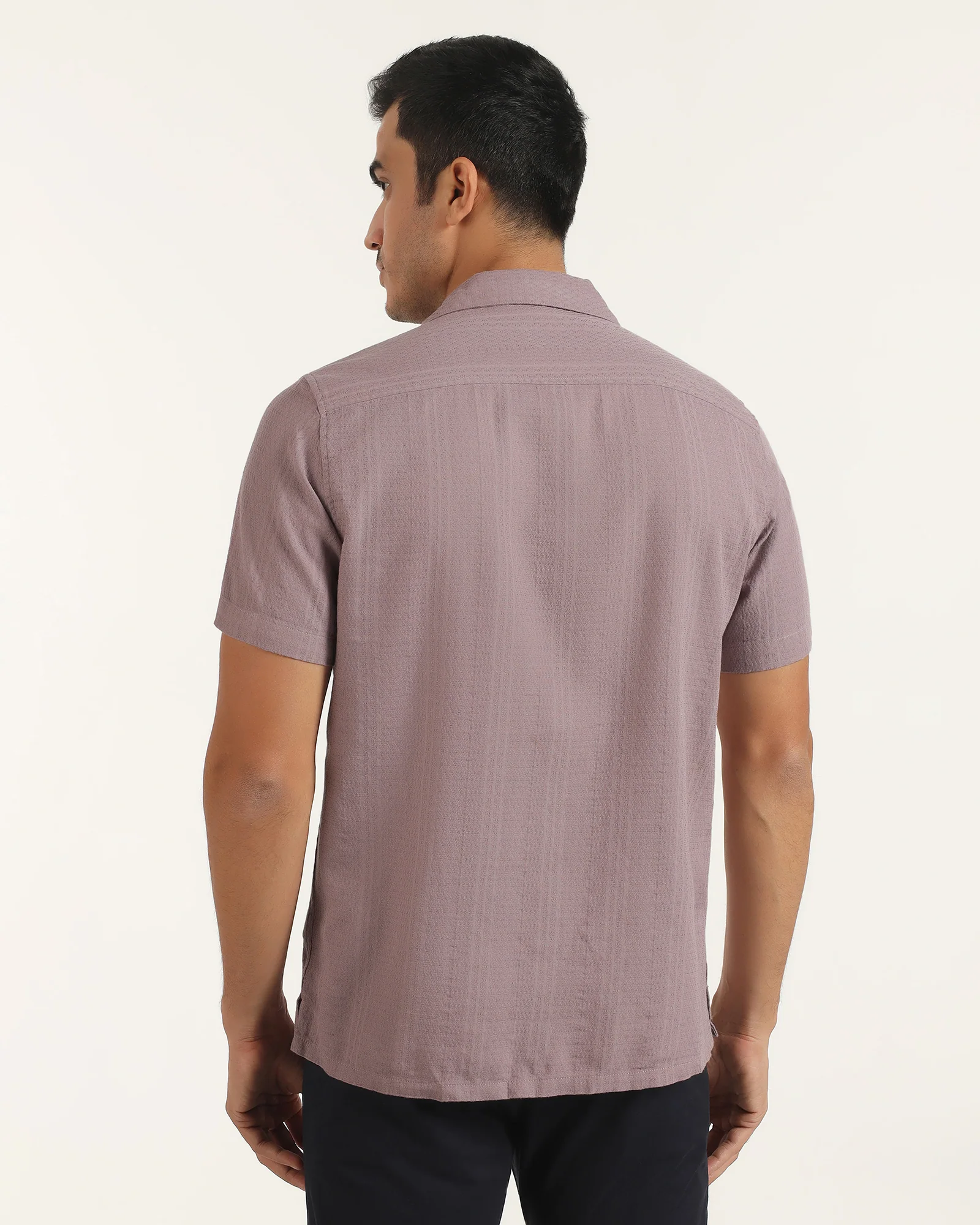 Casual Half Sleeve Pink Textured Shirt - Elister - Image 2