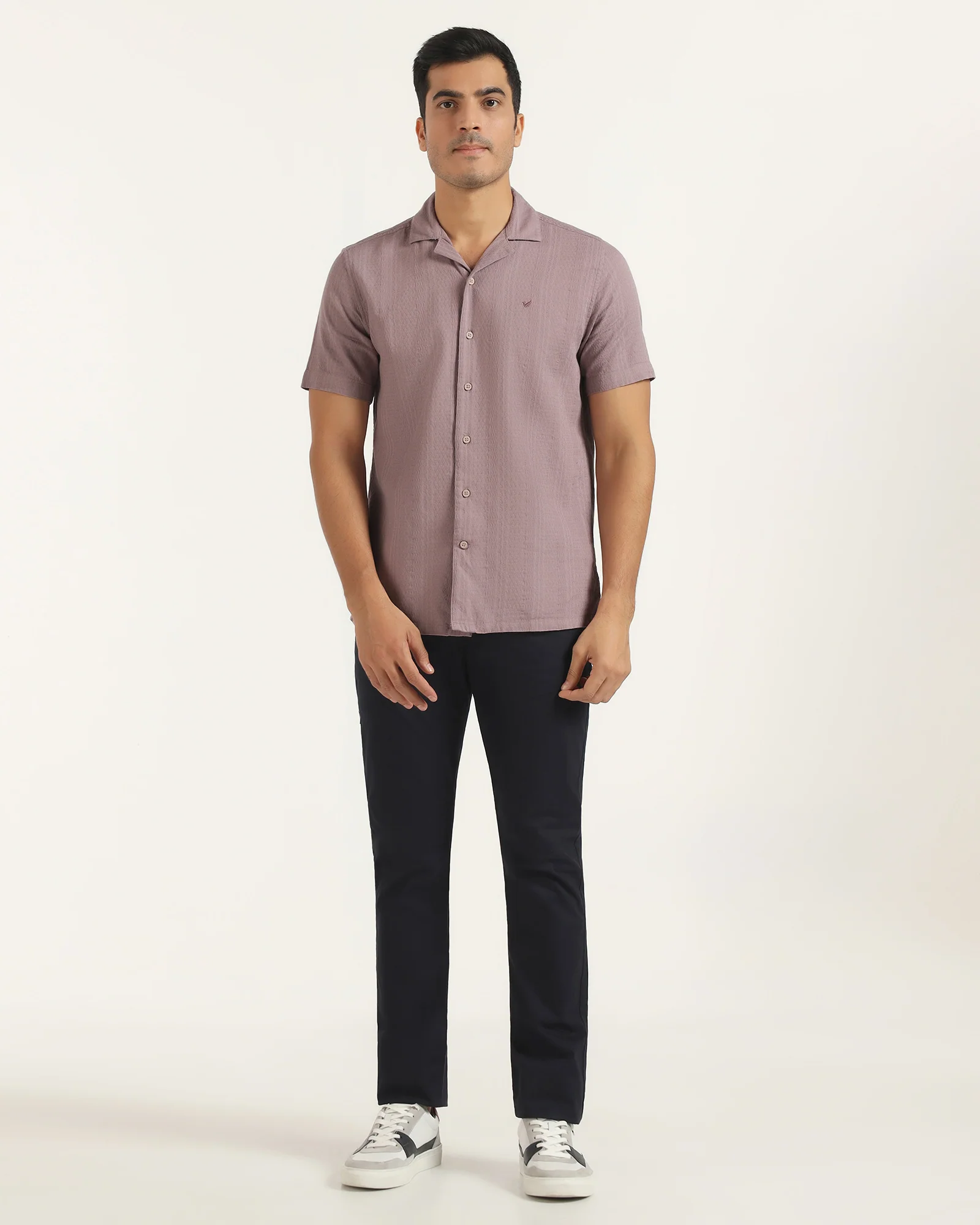 Casual Half Sleeve Pink Textured Shirt - Elister - Image 3