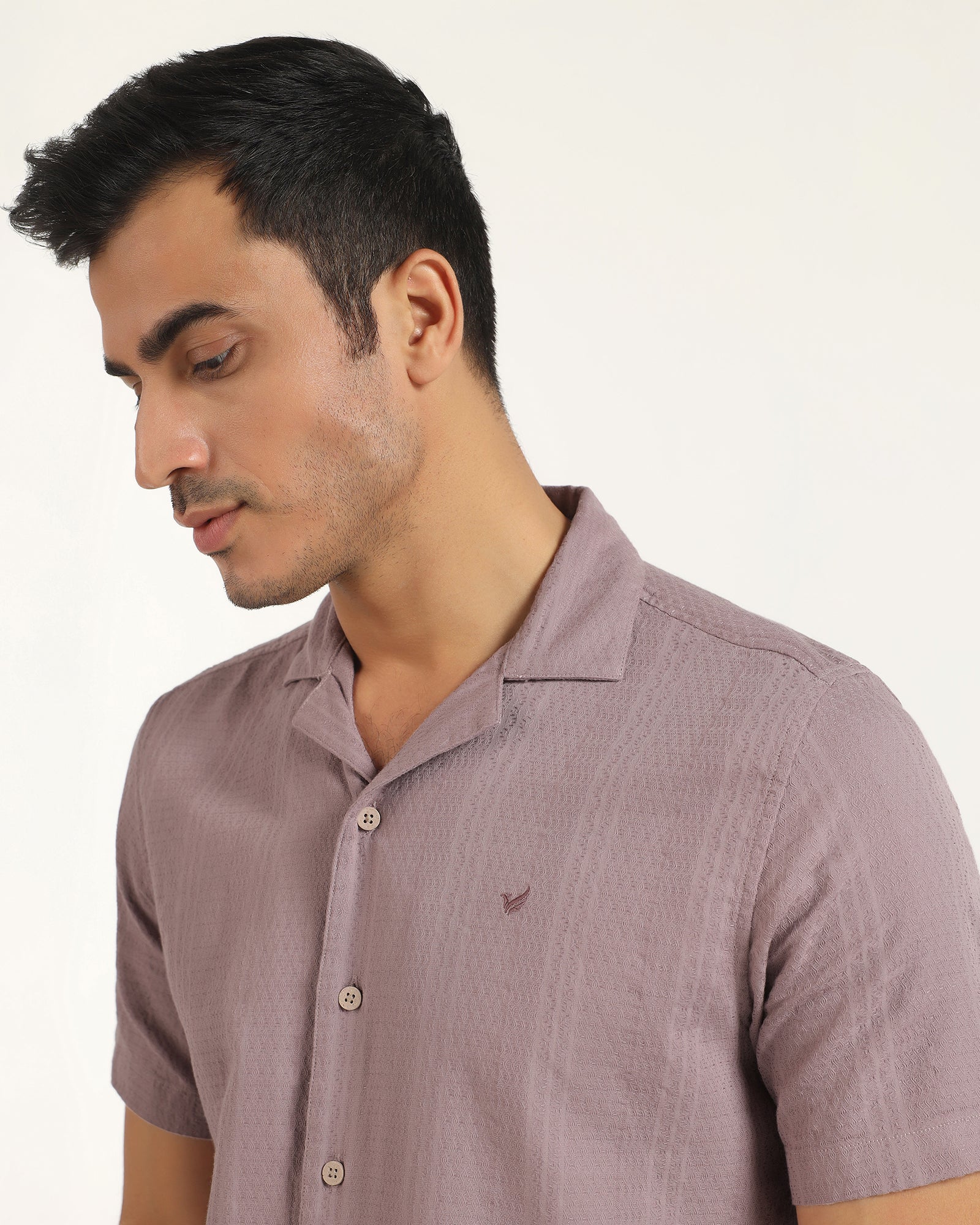 Casual Half Sleeve Pink Textured Shirt - Elister - Image 4