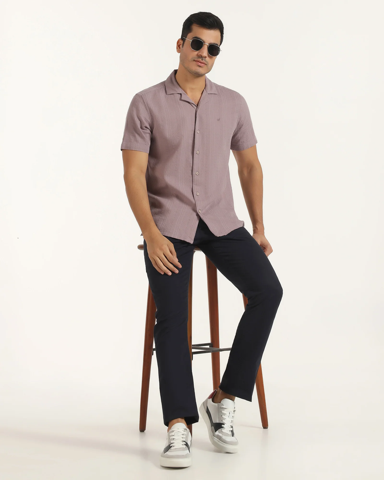 Casual Half Sleeve Pink Textured Shirt - Elister - Image 7