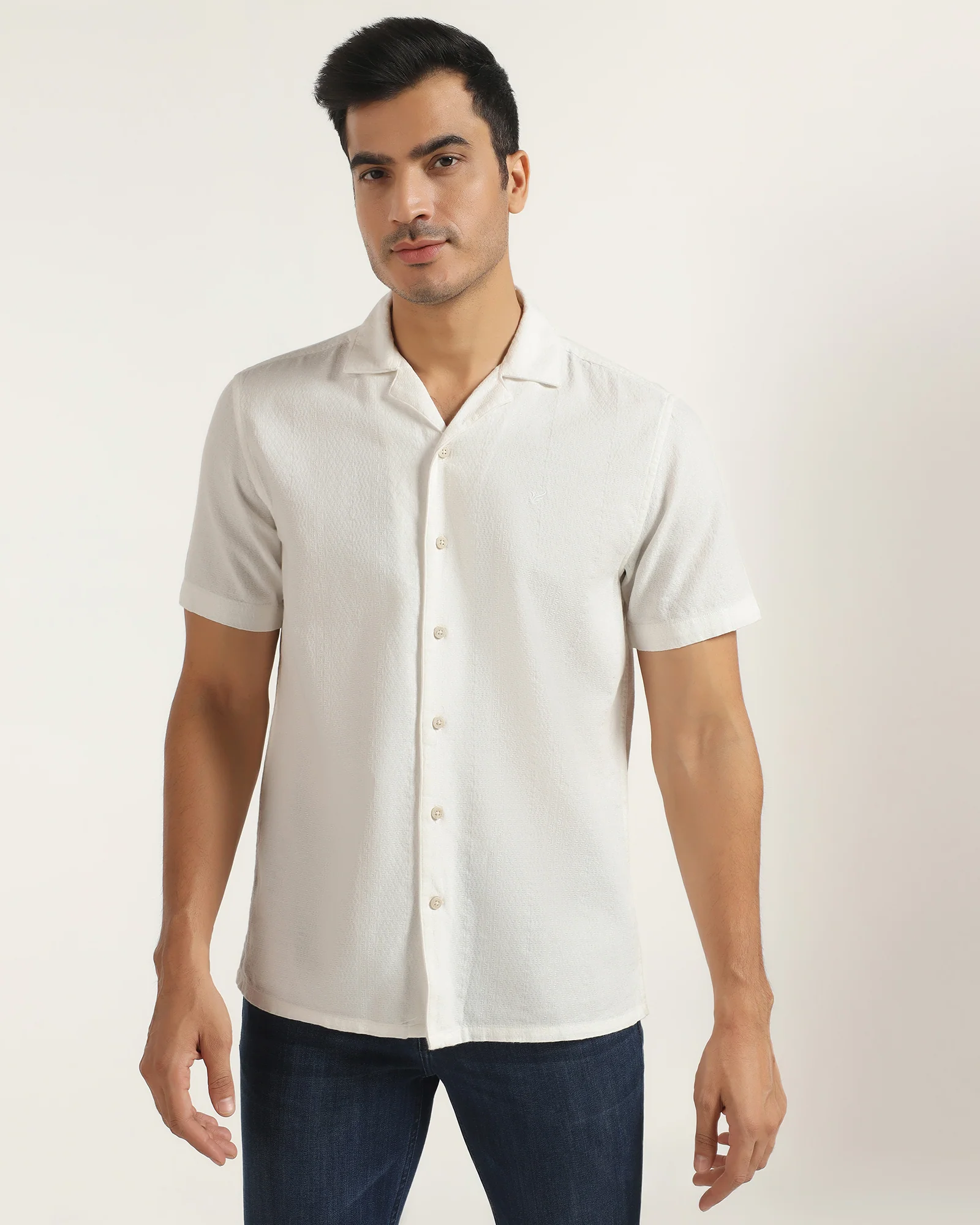 Casual Half Sleeve White Textured Shirt - Elister - Image 8