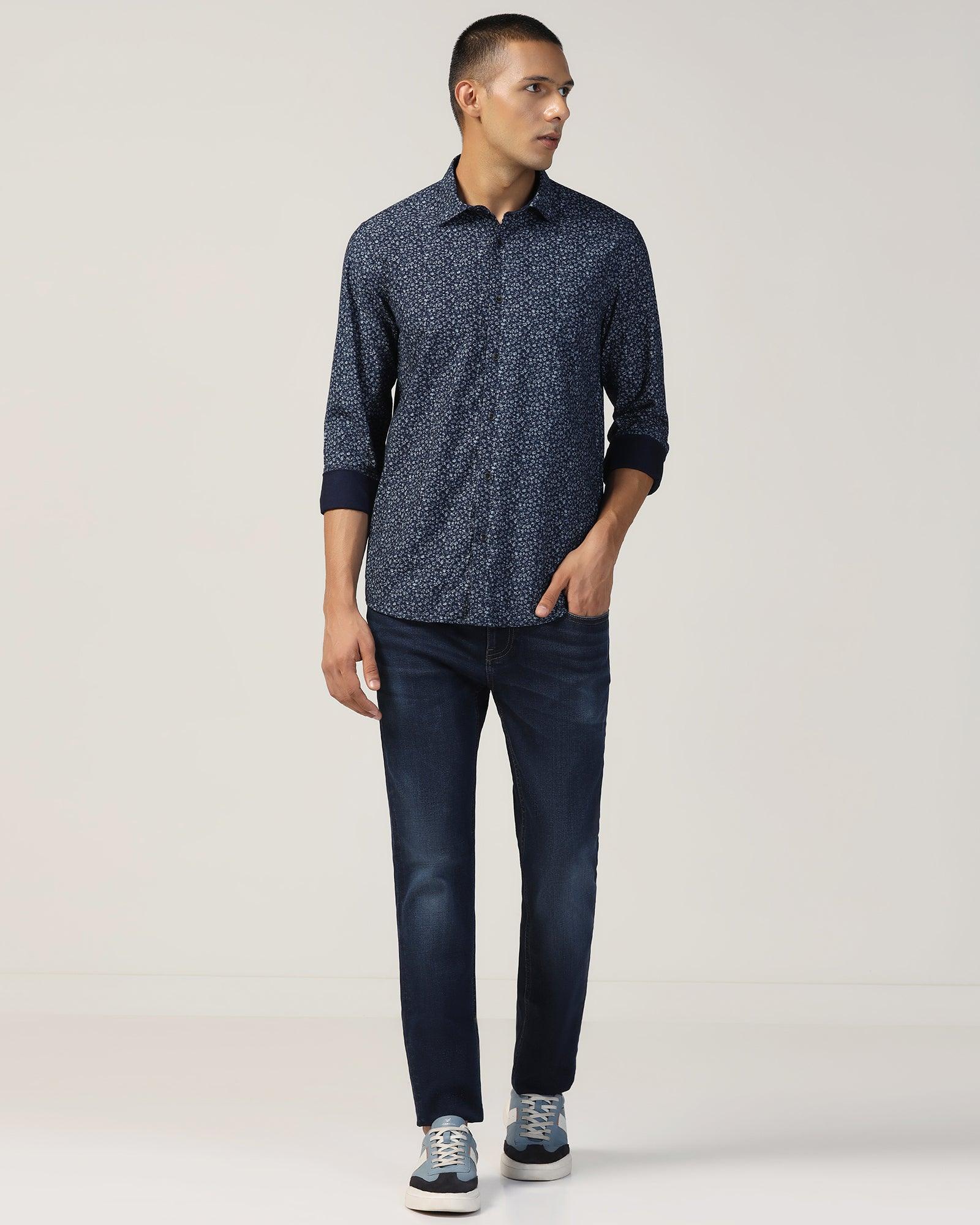 Casual Indigo Blue Printed Shirt - Ethna - Image 3