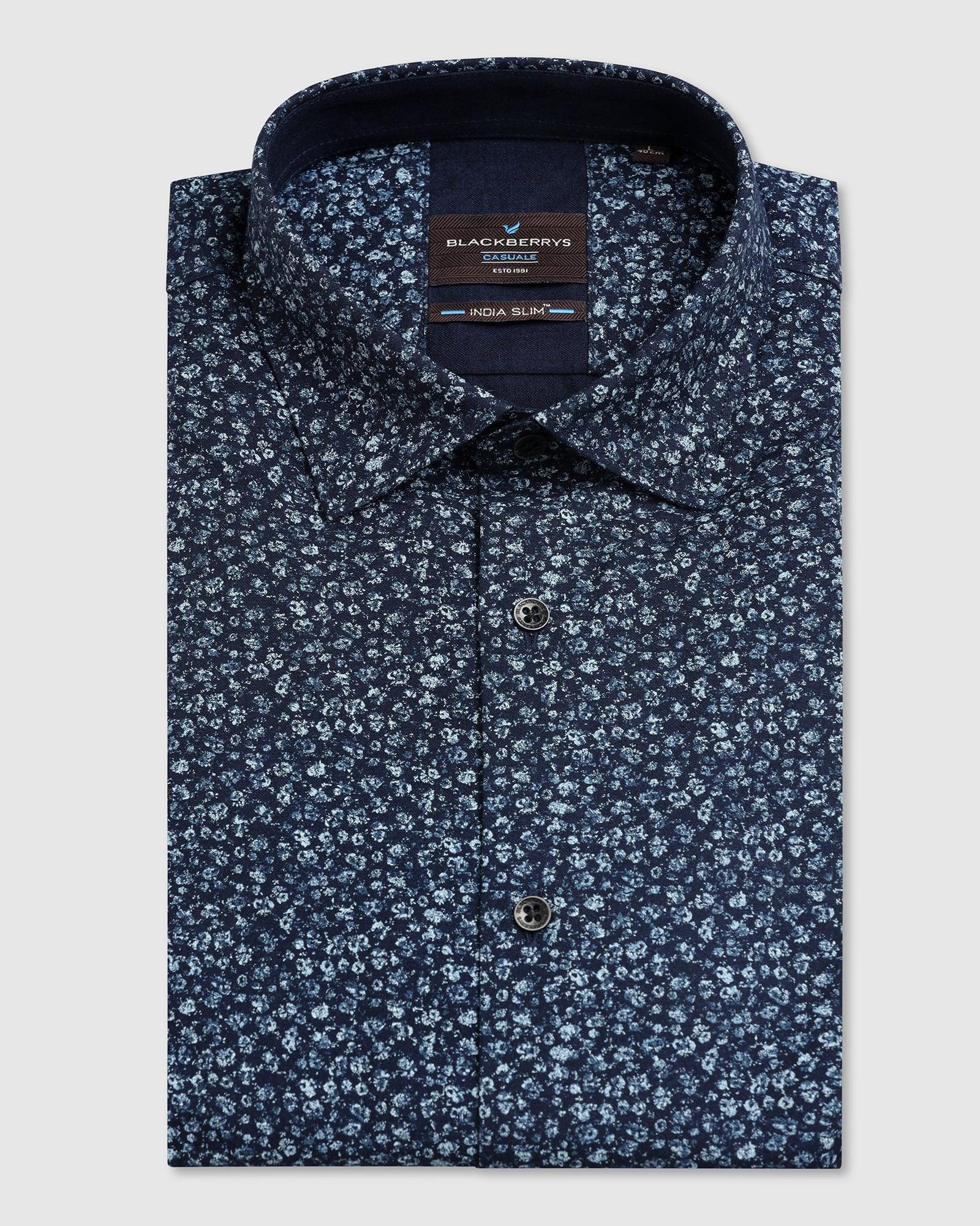 Casual Indigo Blue Printed Shirt - Ethna - Image 5