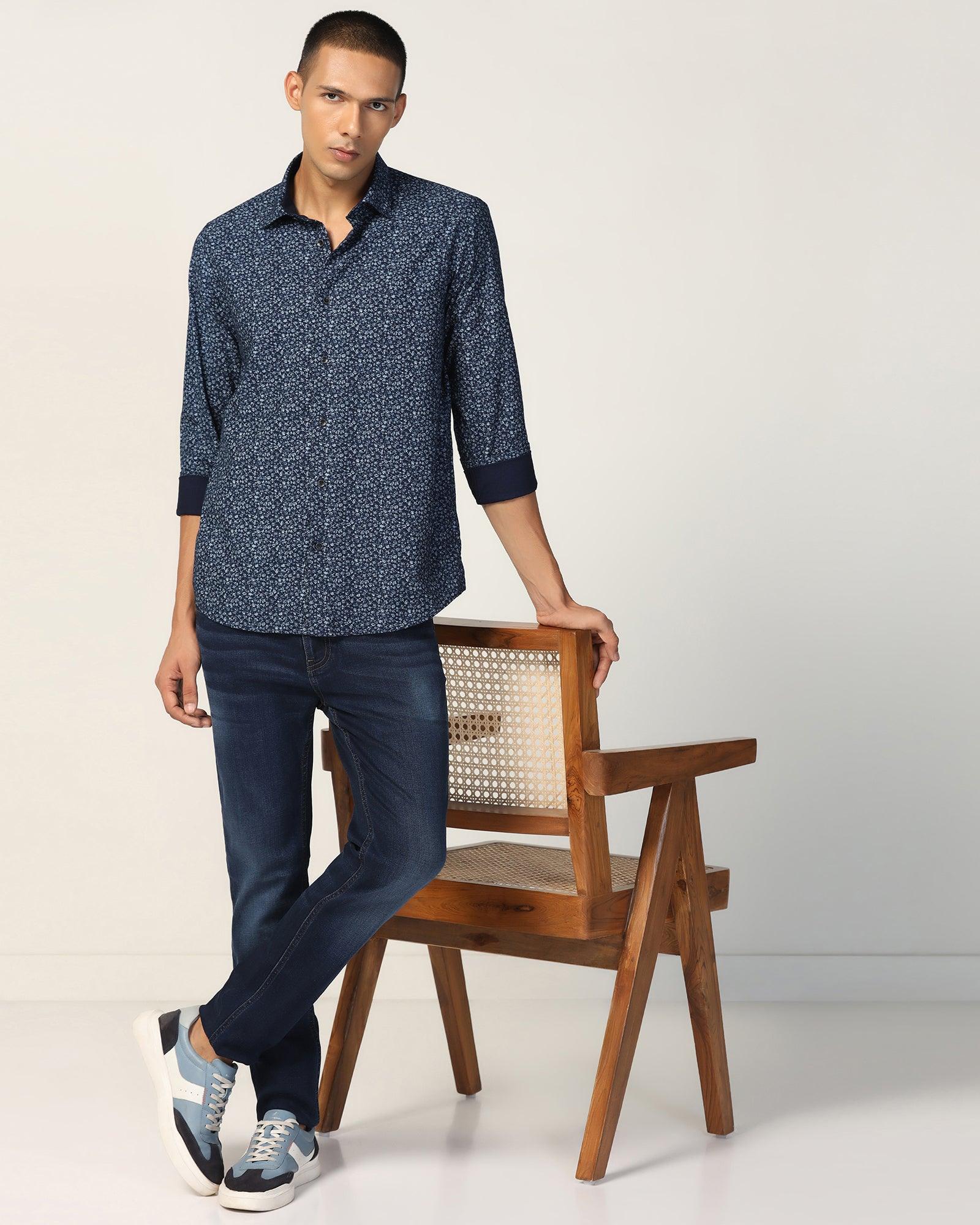 Casual Indigo Blue Printed Shirt - Ethna - Image 7
