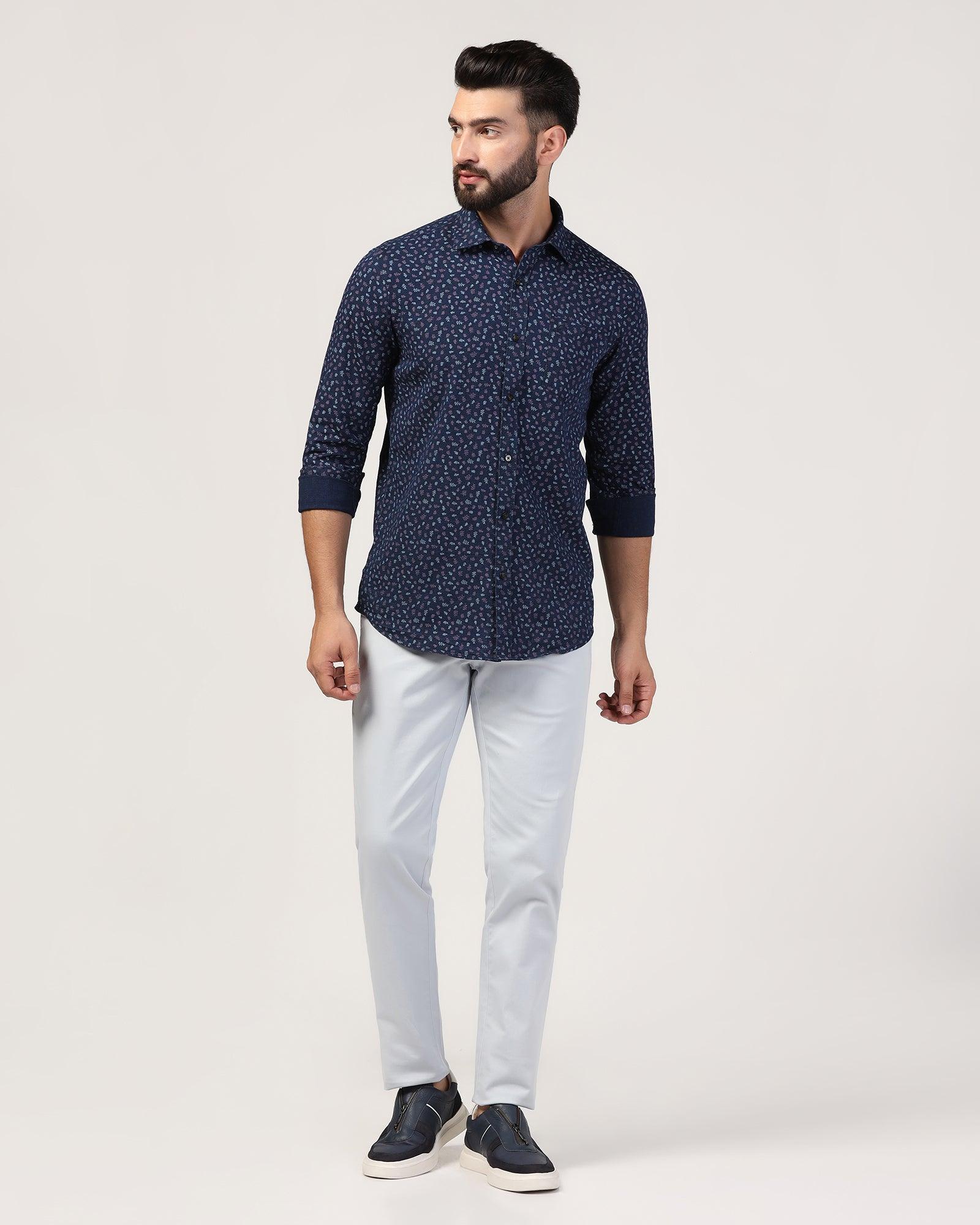 Casual Indigo Blue Printed Shirt - Naden - Image 3