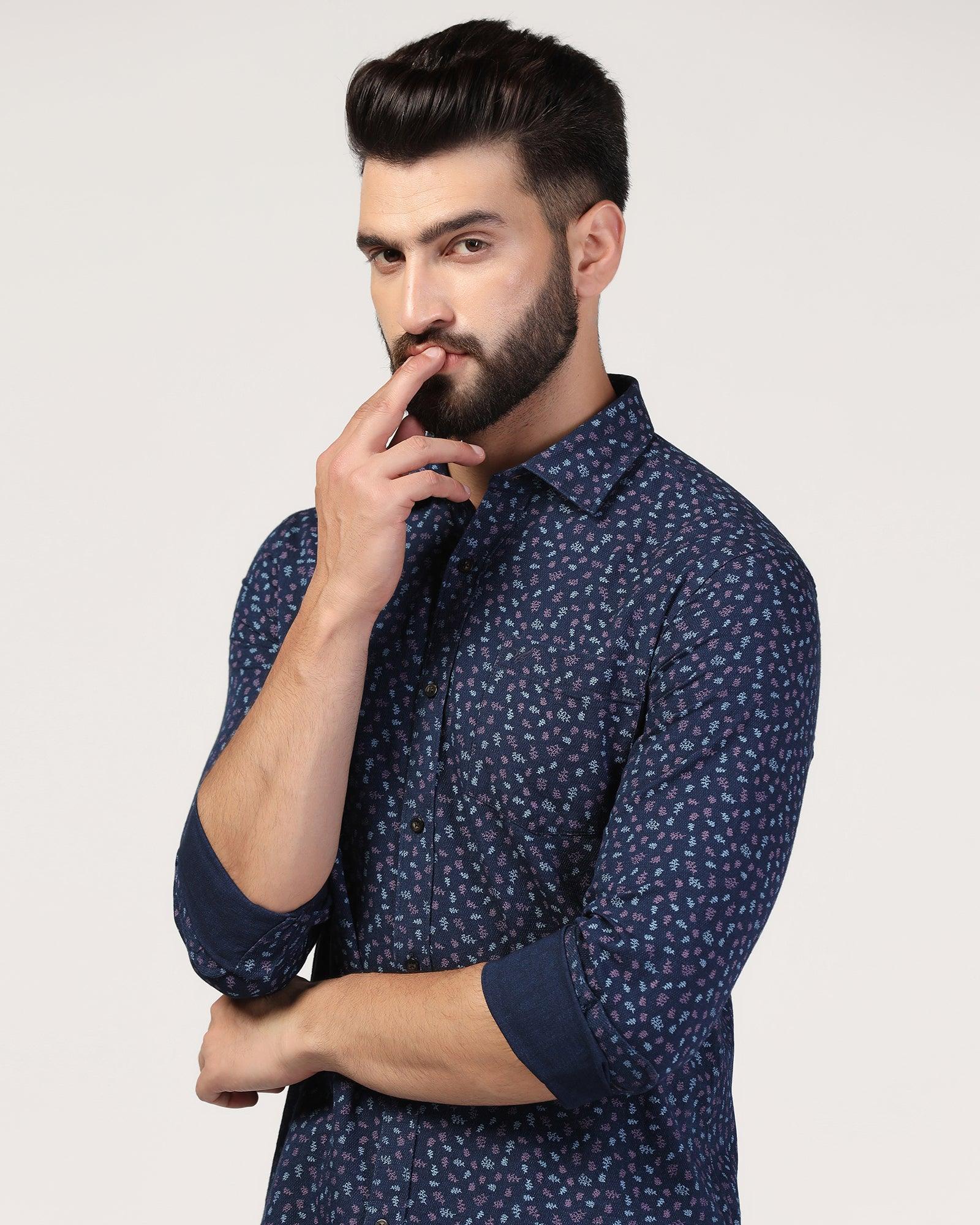 Casual Indigo Blue Printed Shirt - Naden - Image 4