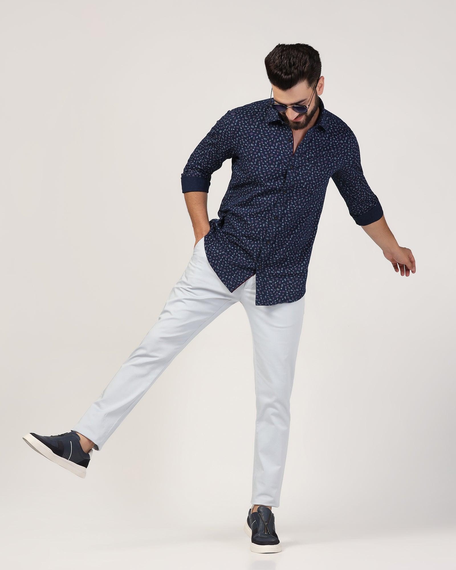 Casual Indigo Blue Printed Shirt - Naden - Image 7