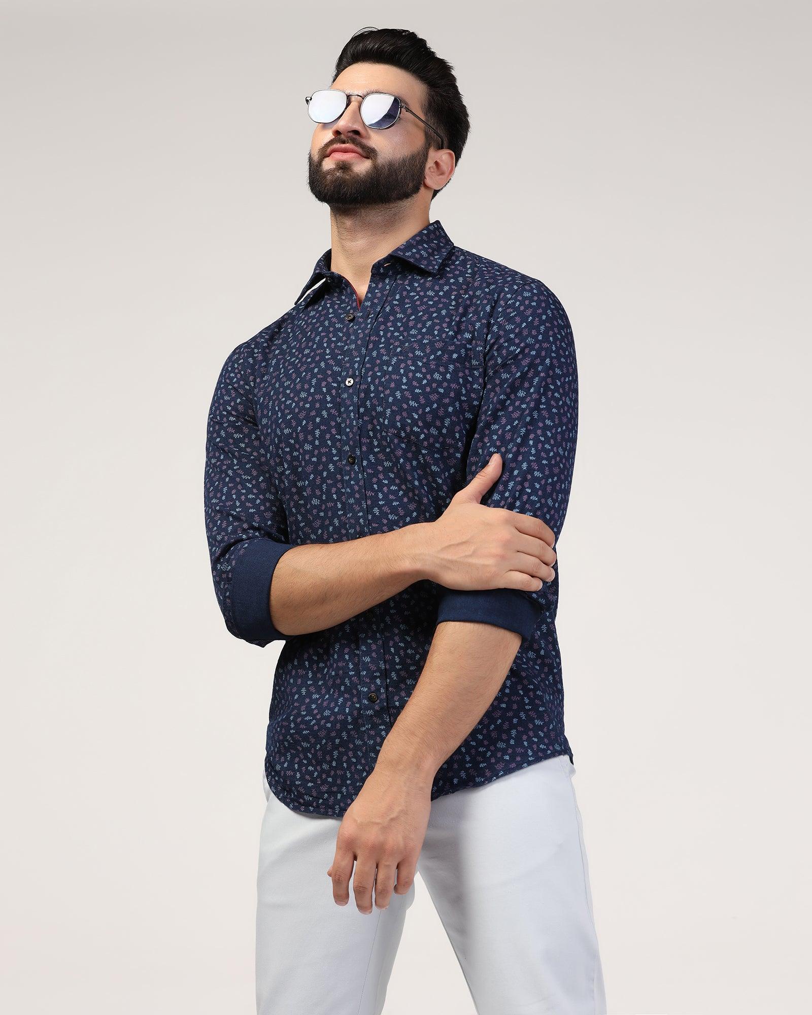 Casual Indigo Blue Printed Shirt - Naden - Image 8