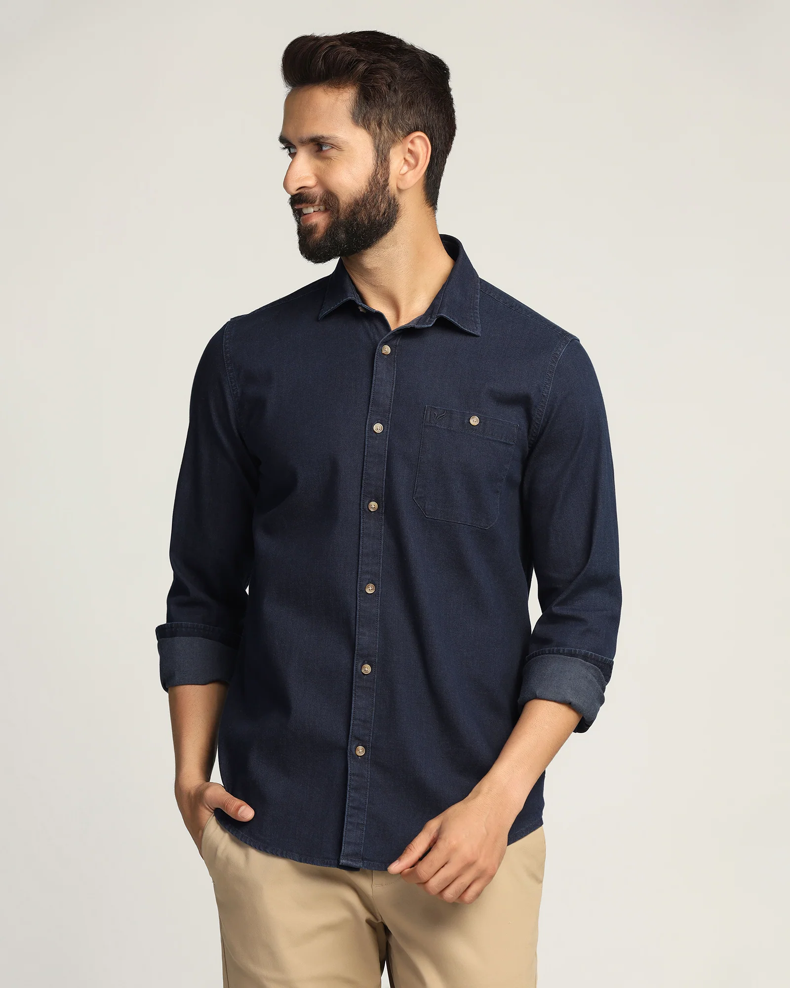 Casual Indigo Solid Shirt - Carson - Image 2
