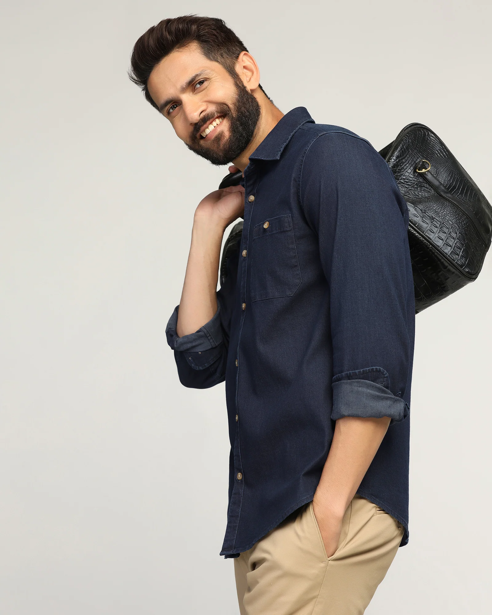 Casual Indigo Solid Shirt - Carson - Image 8