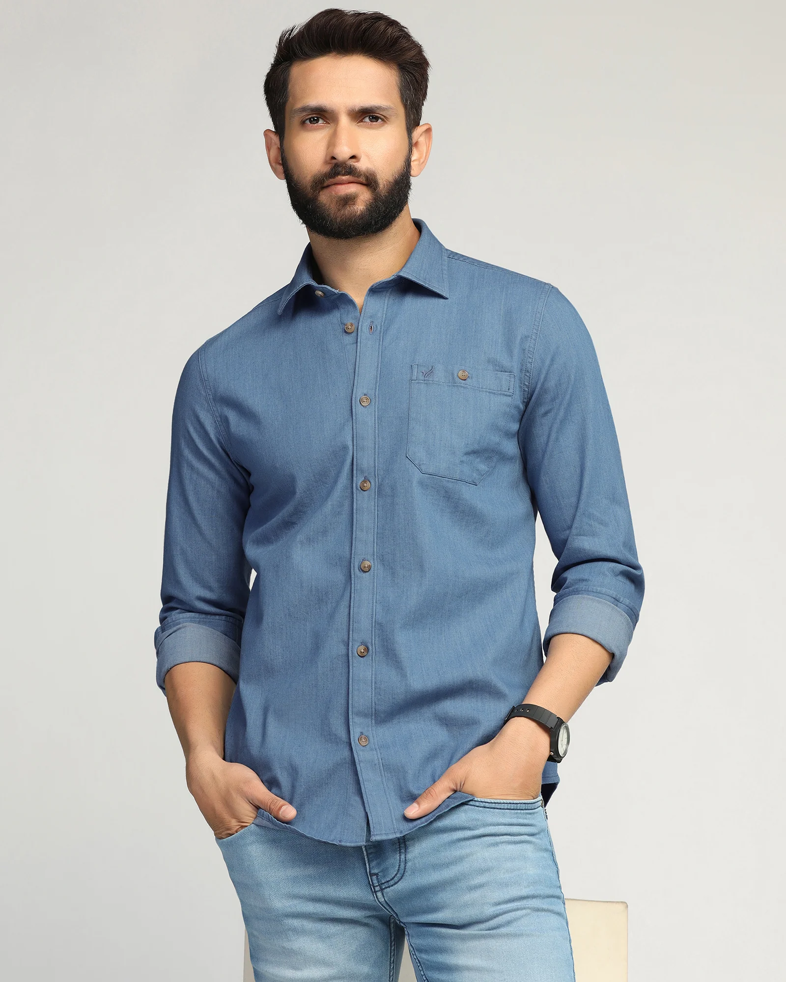 Casual Indigo Solid Shirt - Emmett - Image 7