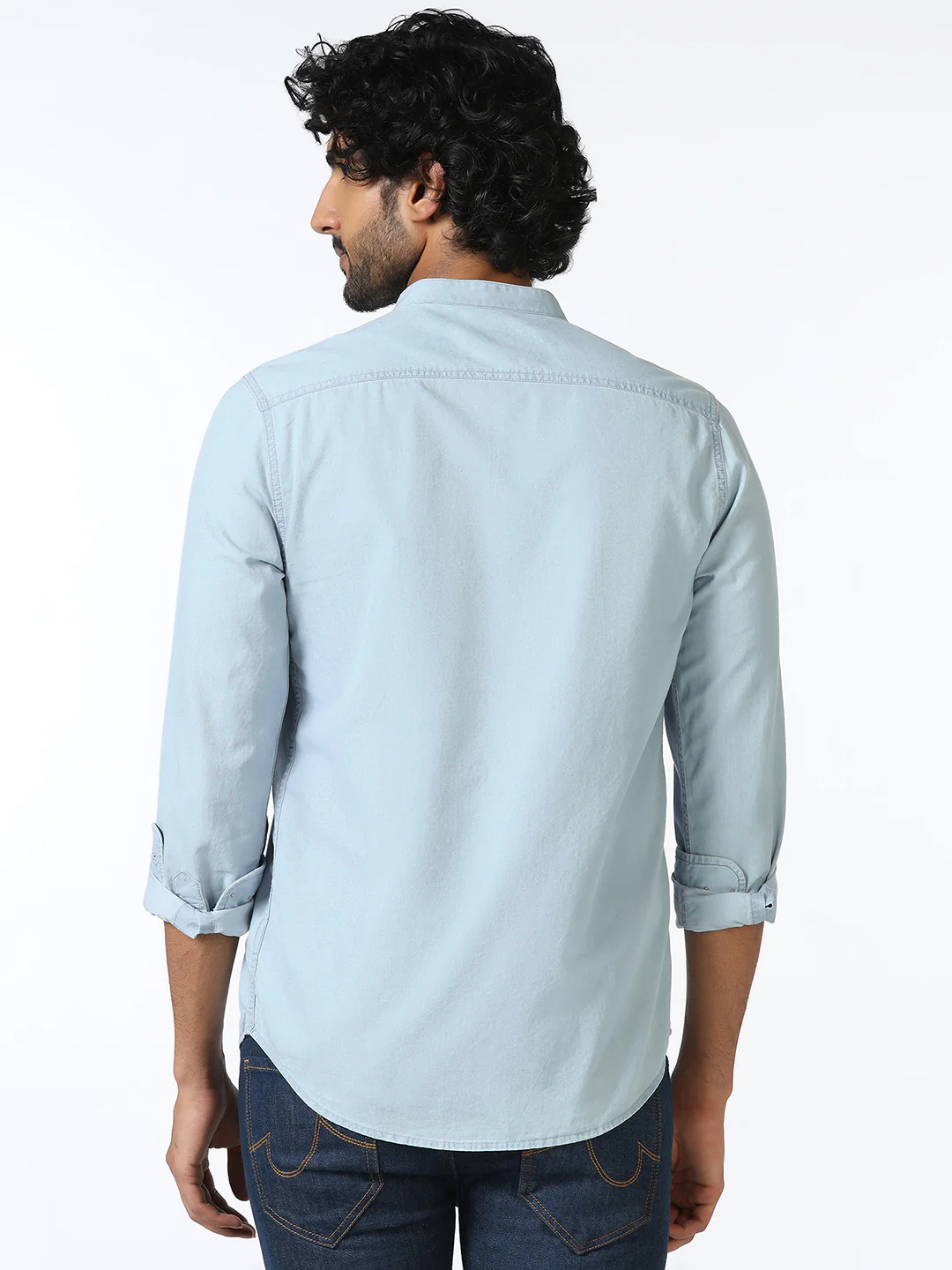 Indigo Mandarin Collar Solid Shirt - Zion - Image 2