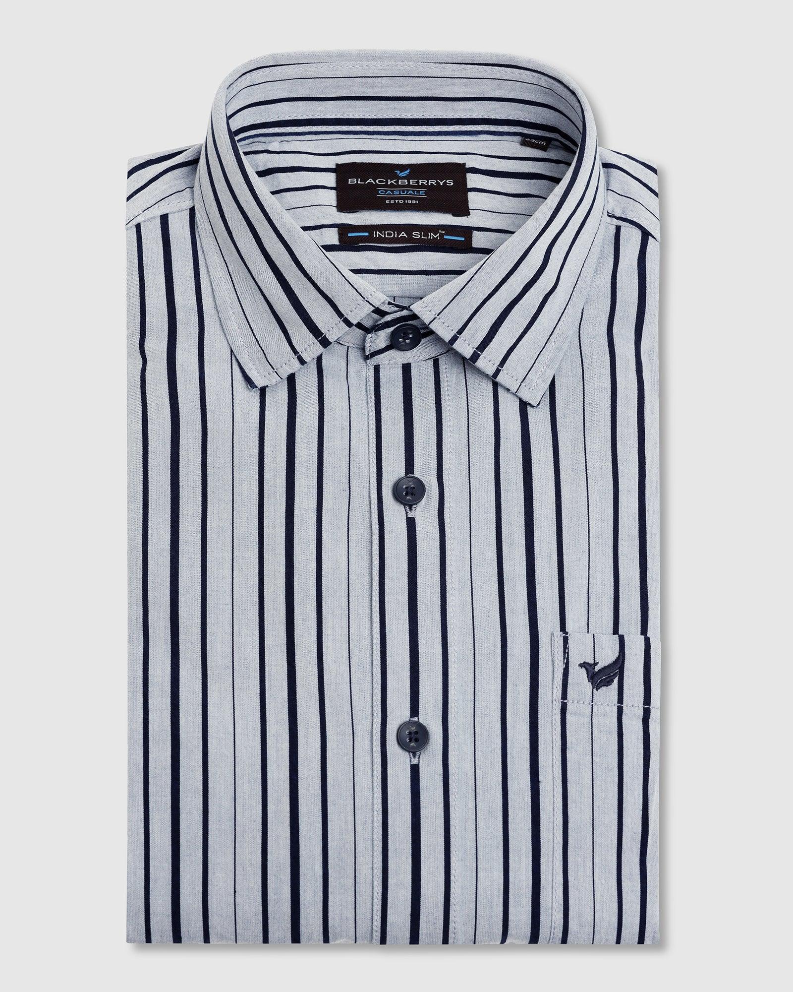 Casual Indigo Stripe Shirt - Elvan - Image 5