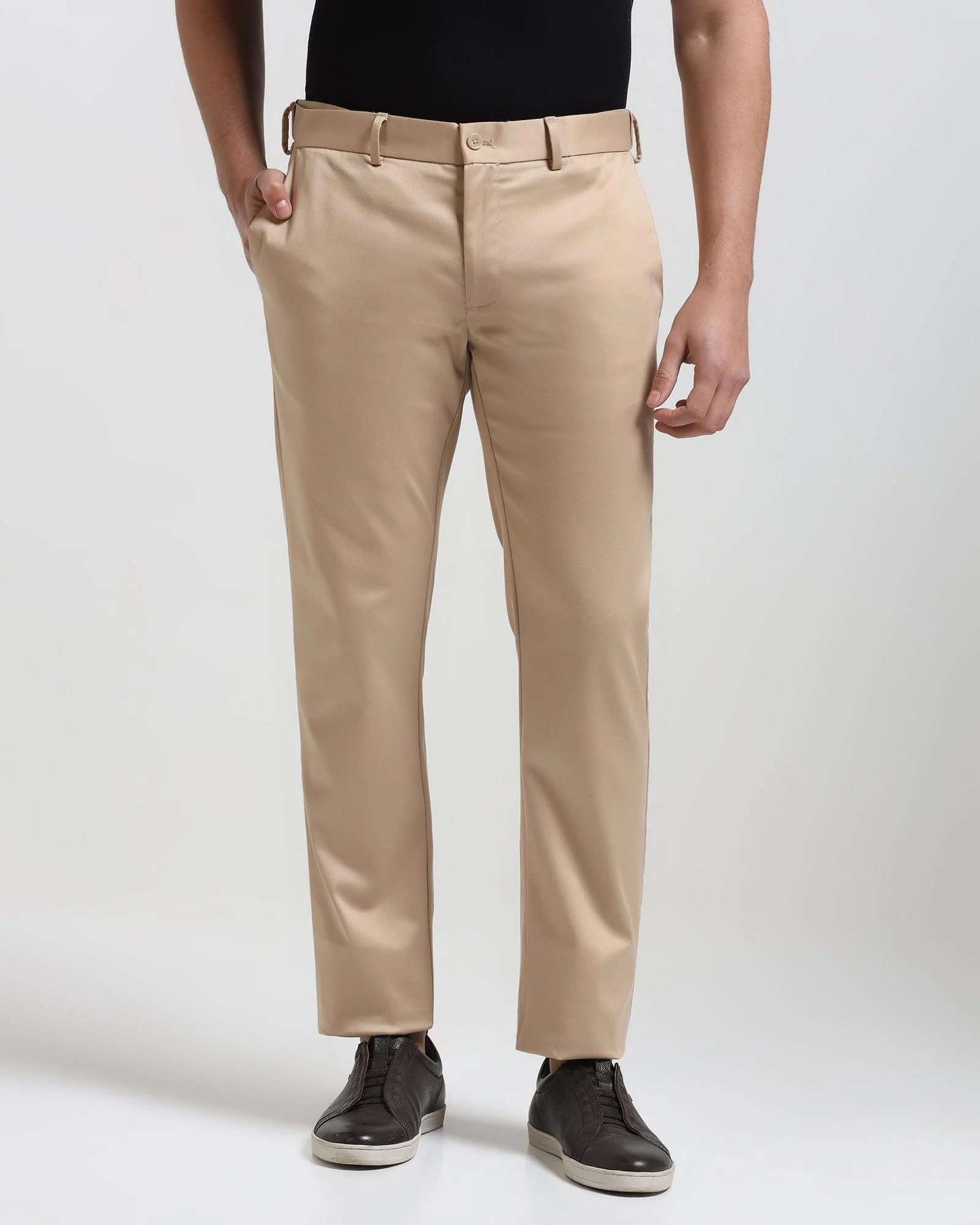 Slim Comfort B-95 Casual Beige Solid Khakis - Wolf - Image 3