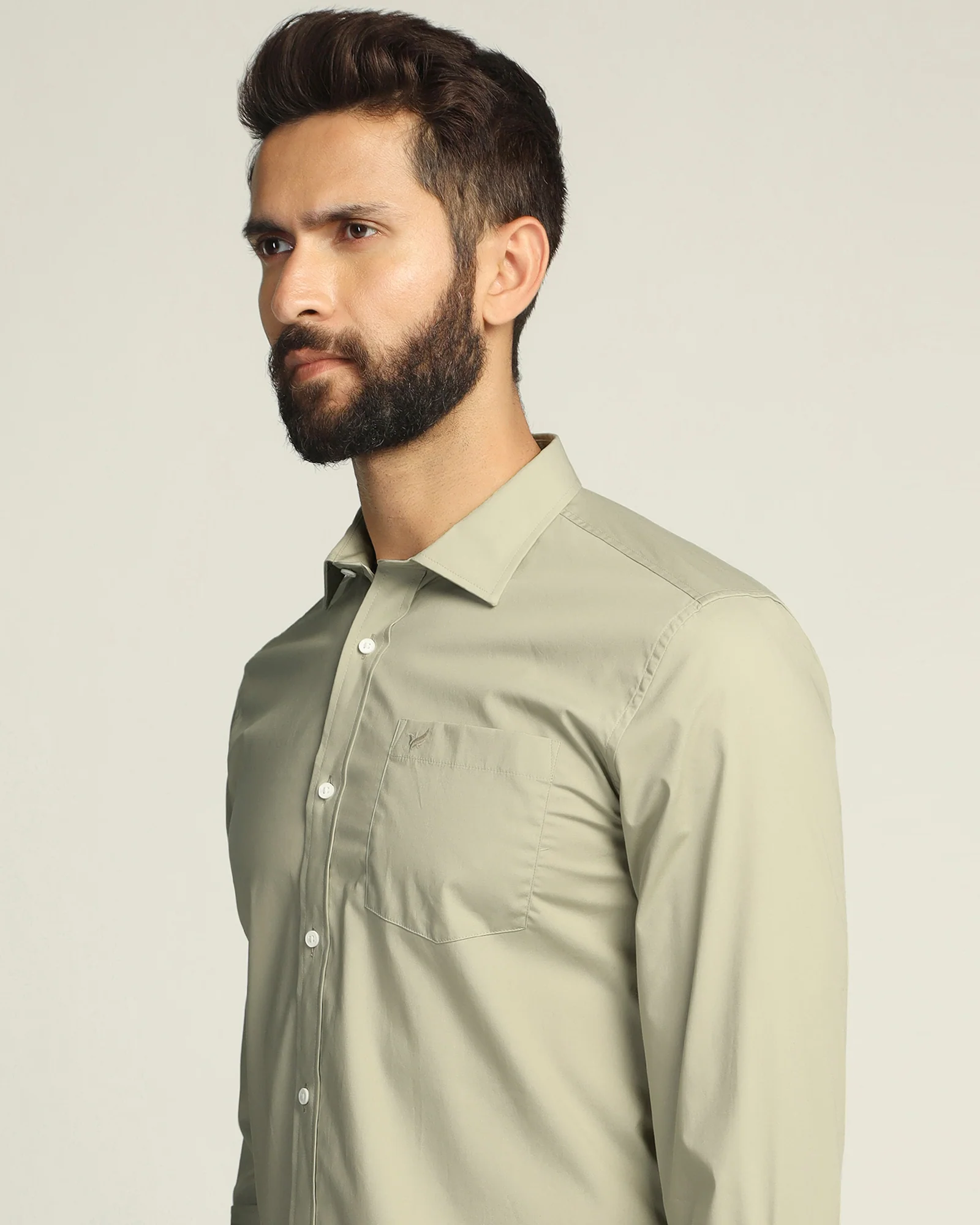 Casual Light Olive Solid Shirt - Lujo - Image 4