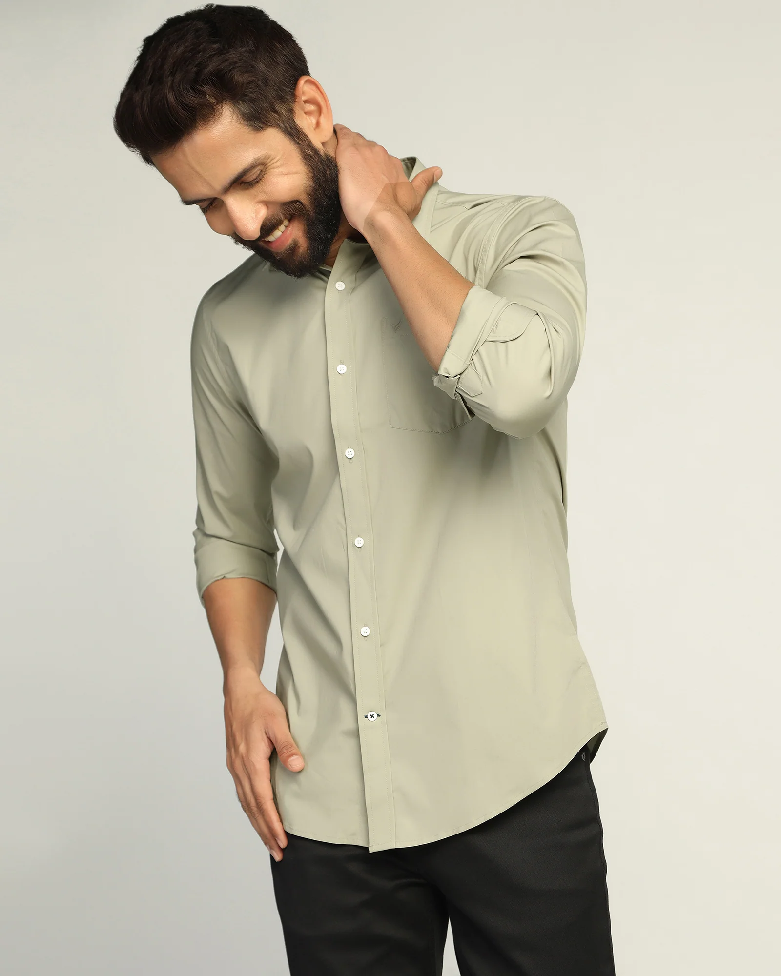 Casual Light Olive Solid Shirt - Lujo - Image 7