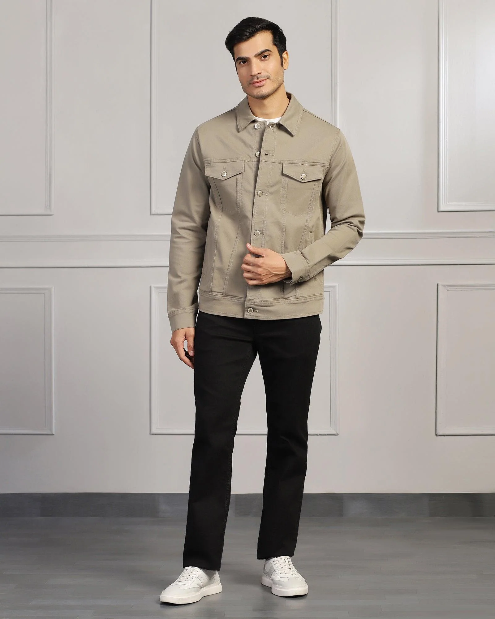 Casual Light Olive Solid Denim Jacket - Rudy - Image 3