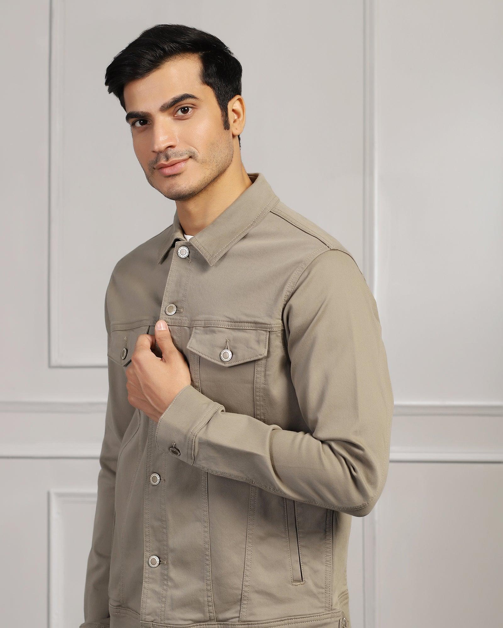 Casual Light Olive Solid Denim Jacket - Rudy - Image 4