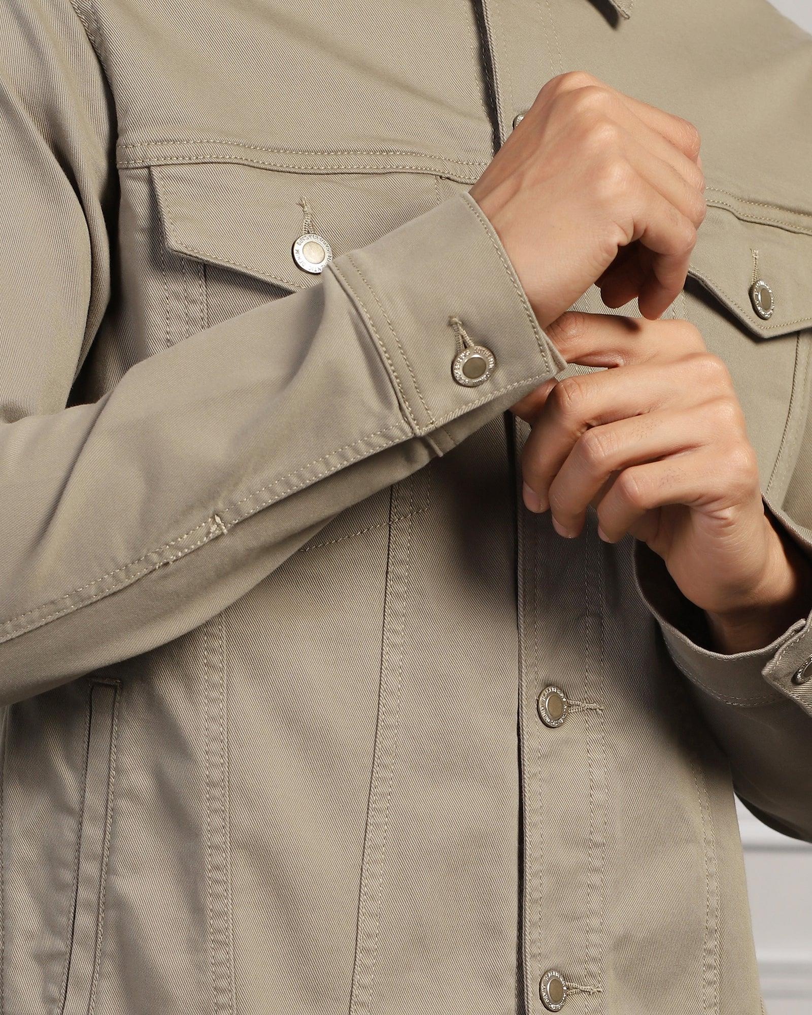 Casual Light Olive Solid Denim Jacket - Rudy - Image 5