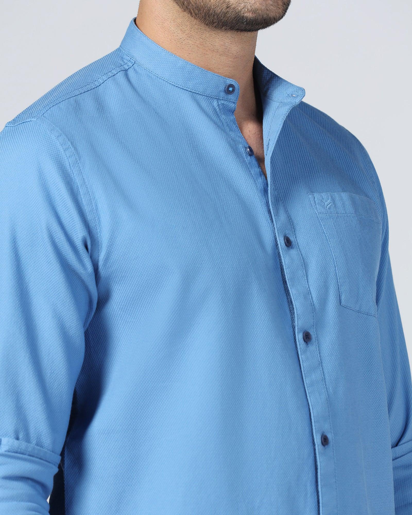 Casual Mid Blue Textured Shirt - Volt - Image 11
