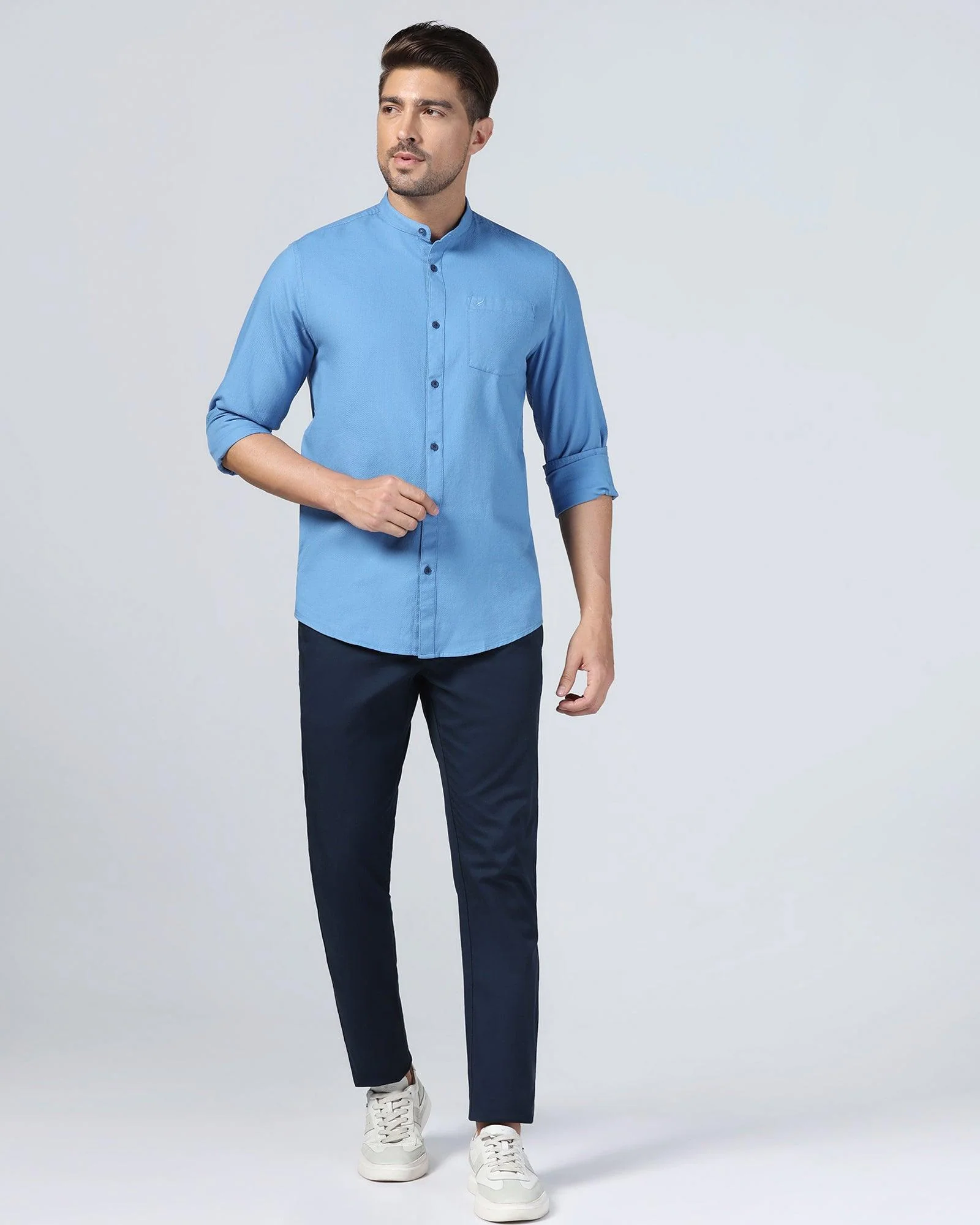 Casual Mid Blue Textured Shirt - Volt - Image 3