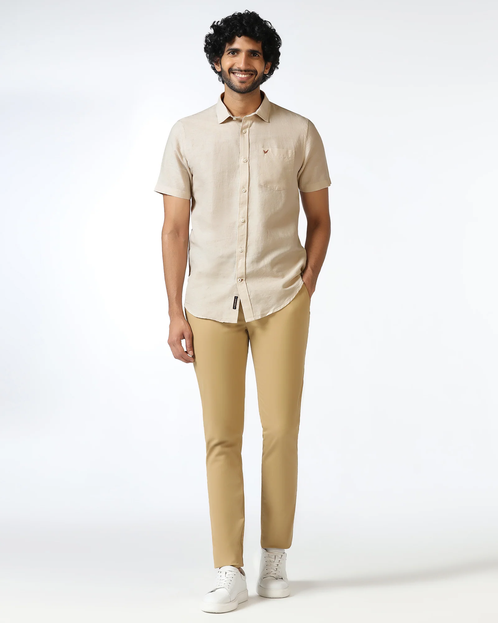 Natural Linen Solid Shirt - Salmon - Image 3