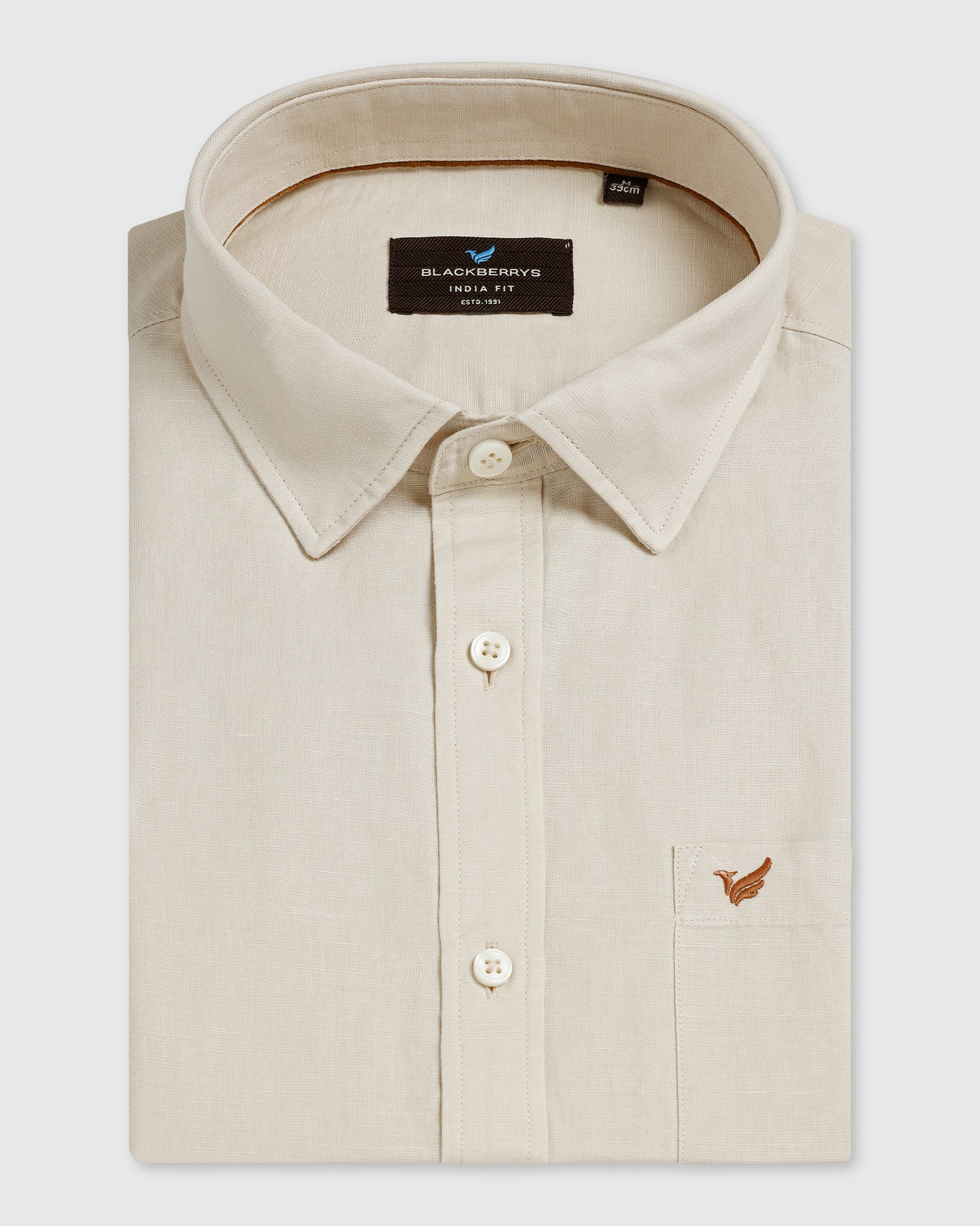 Natural Linen Solid Shirt - Salmon - Image 5