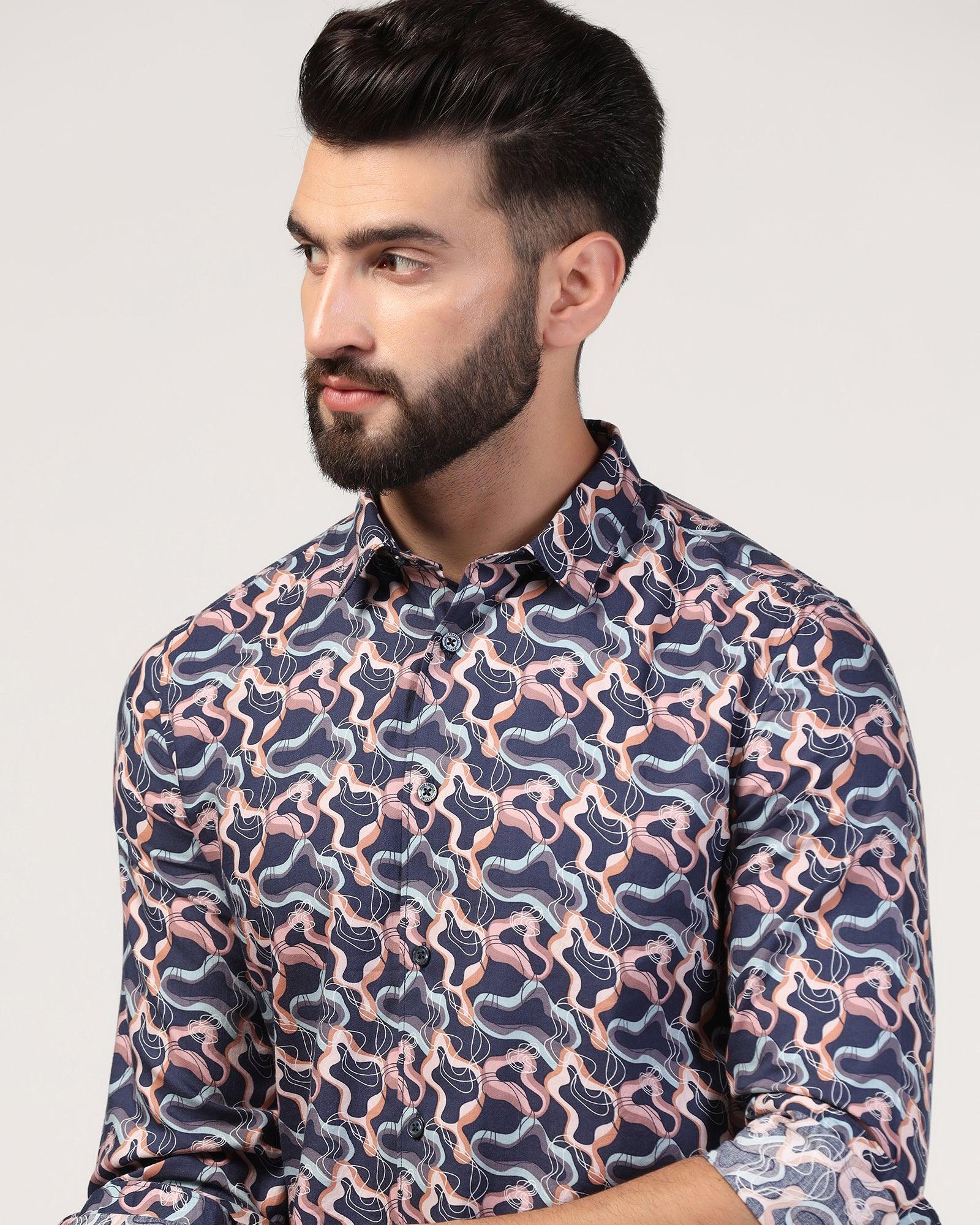 Casual Navy Printed Shirt - Jordan - Image 4
