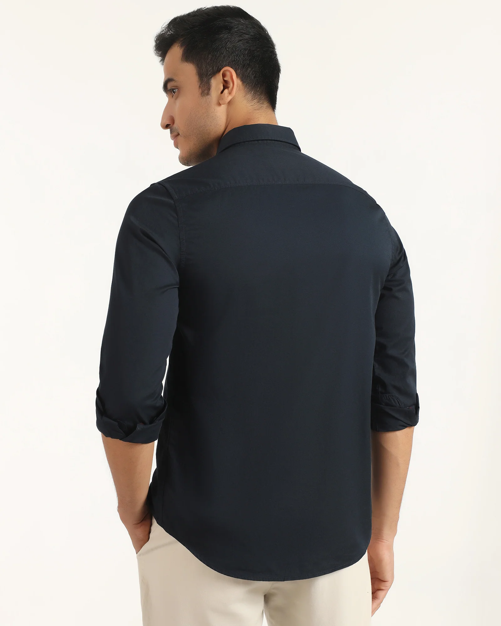 Casual Navy Solid Shirt - Juro - Image 2