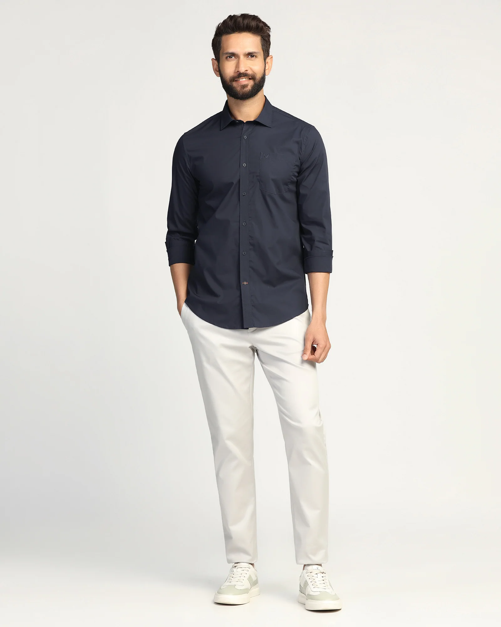 Casual Navy Solid Shirt - Lujo - Image 3