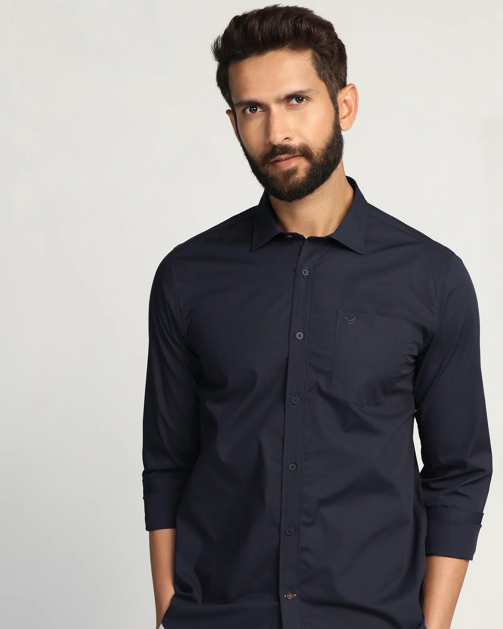 Casual Navy Solid Shirt - Lujo - Image 4