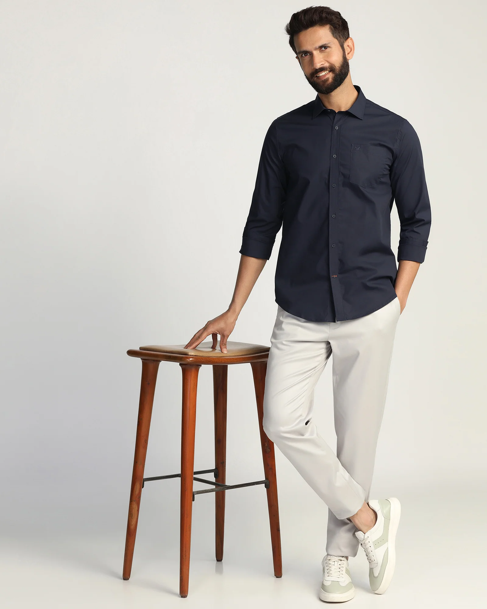 Casual Navy Solid Shirt - Lujo - Image 7