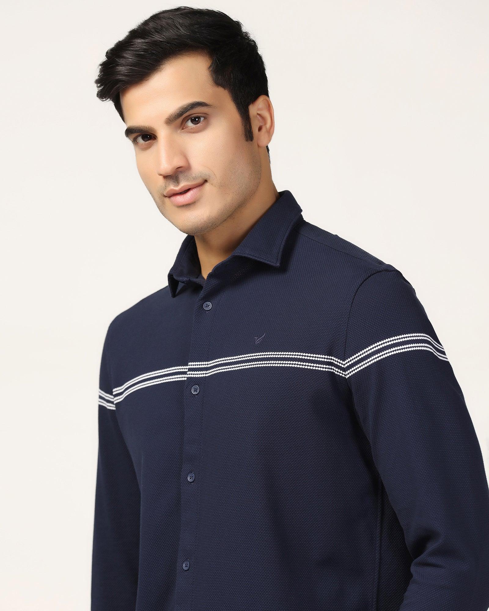 Casual Navy Textured Shirt - Liv - Image 4