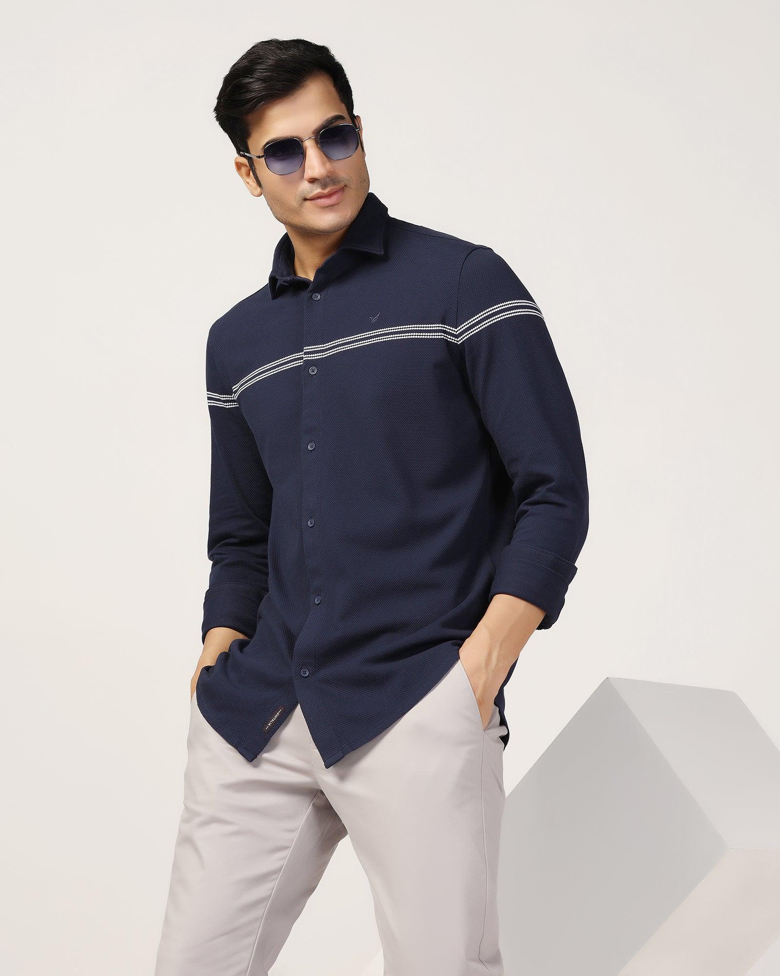 Casual Navy Textured Shirt - Liv - Image 7