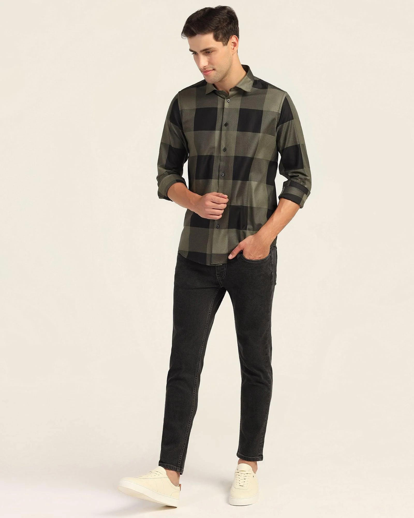 Casual Olive Check Shirt - Sienna - Image 3