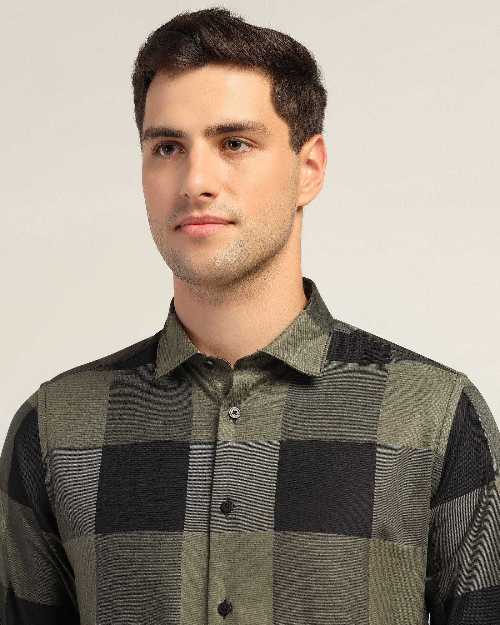 Casual Olive Check Shirt - Sienna - Image 9