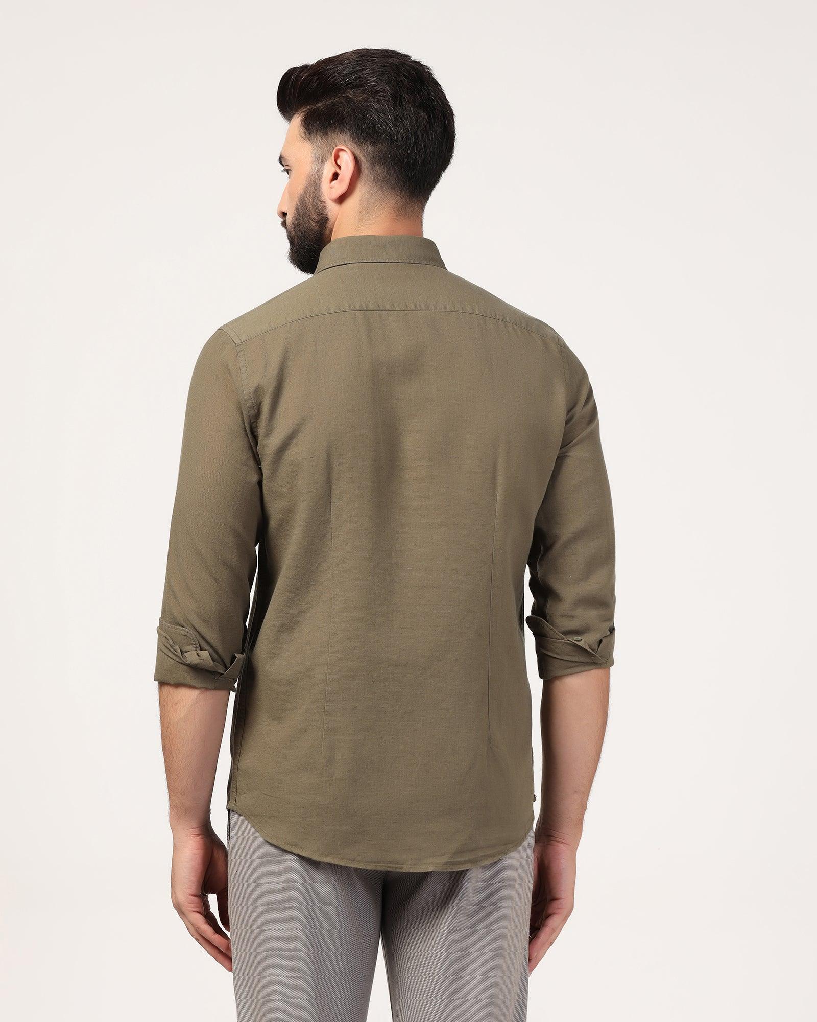 Casual Olive Solid Shirt - Lang - Image 2