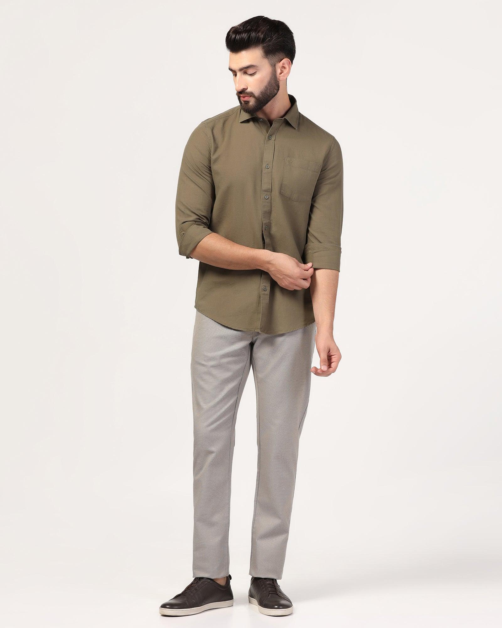 Casual Olive Solid Shirt - Lang - Image 3