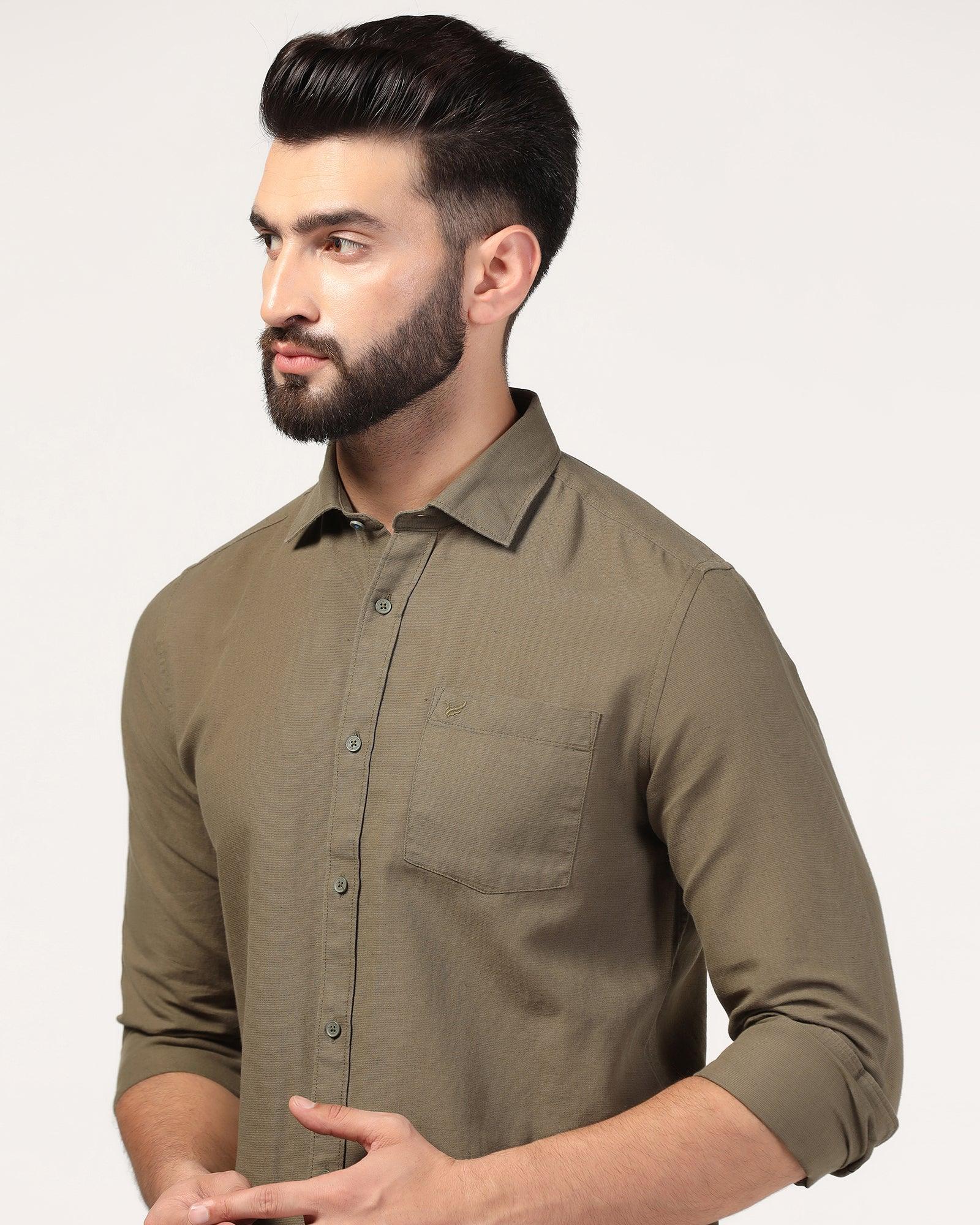 Casual Olive Solid Shirt - Lang - Image 4